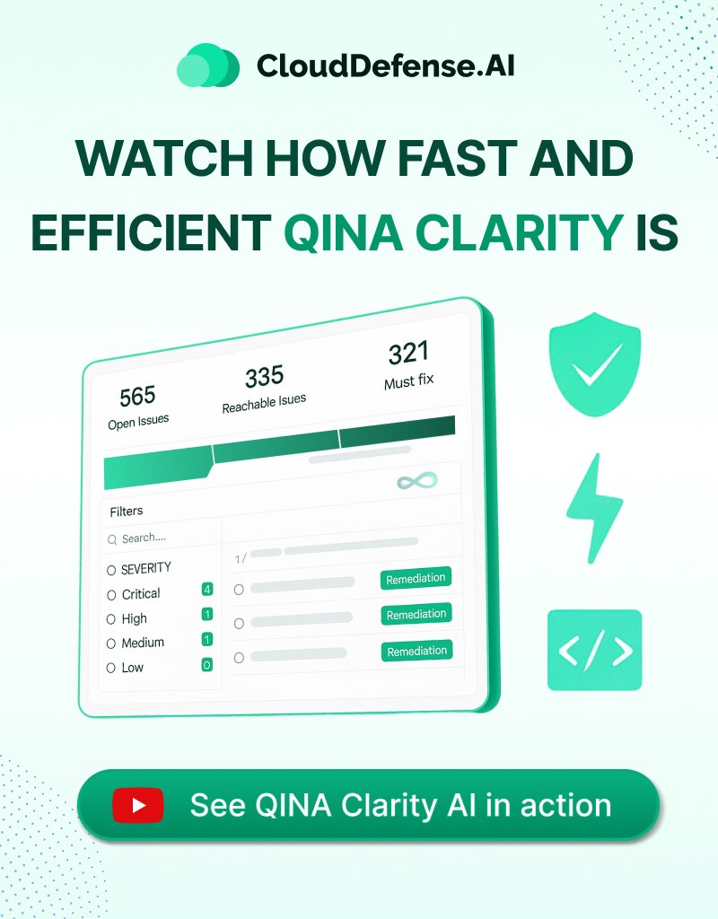 CloudDefenseAI's tweet image. Security shouldn’t be a bottleneck. QINA Clarity removes 98% false positives and scans fast, so you ship faster. 

Watch how: youtube.com/watch?v=Kj61dS…
Wanna try it yourself? sign up now: console.clouddefenseai.com/authentication…

#CloudDefenseAI #QINAClarity #QINA #DevSecOps #AppSec #CloudSecurity
