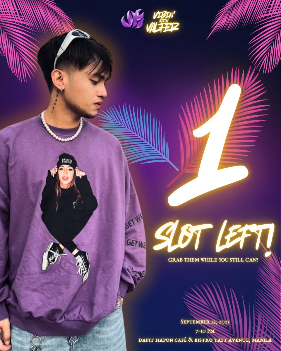 vallianceflames's tweet photo. Pull up to the function with @Valfer_0621 firing up the place in VIBIN' WITH VALFER!

Only 1 SLOT left before we close the form and we will see you tomorrow. Grab it now while you still can- it's FREE! 💜🔥

🔗: https://t.co/OyQlNeZe8G

#Valfer #DonV #VF https://t.co/GB89Sj4TzP