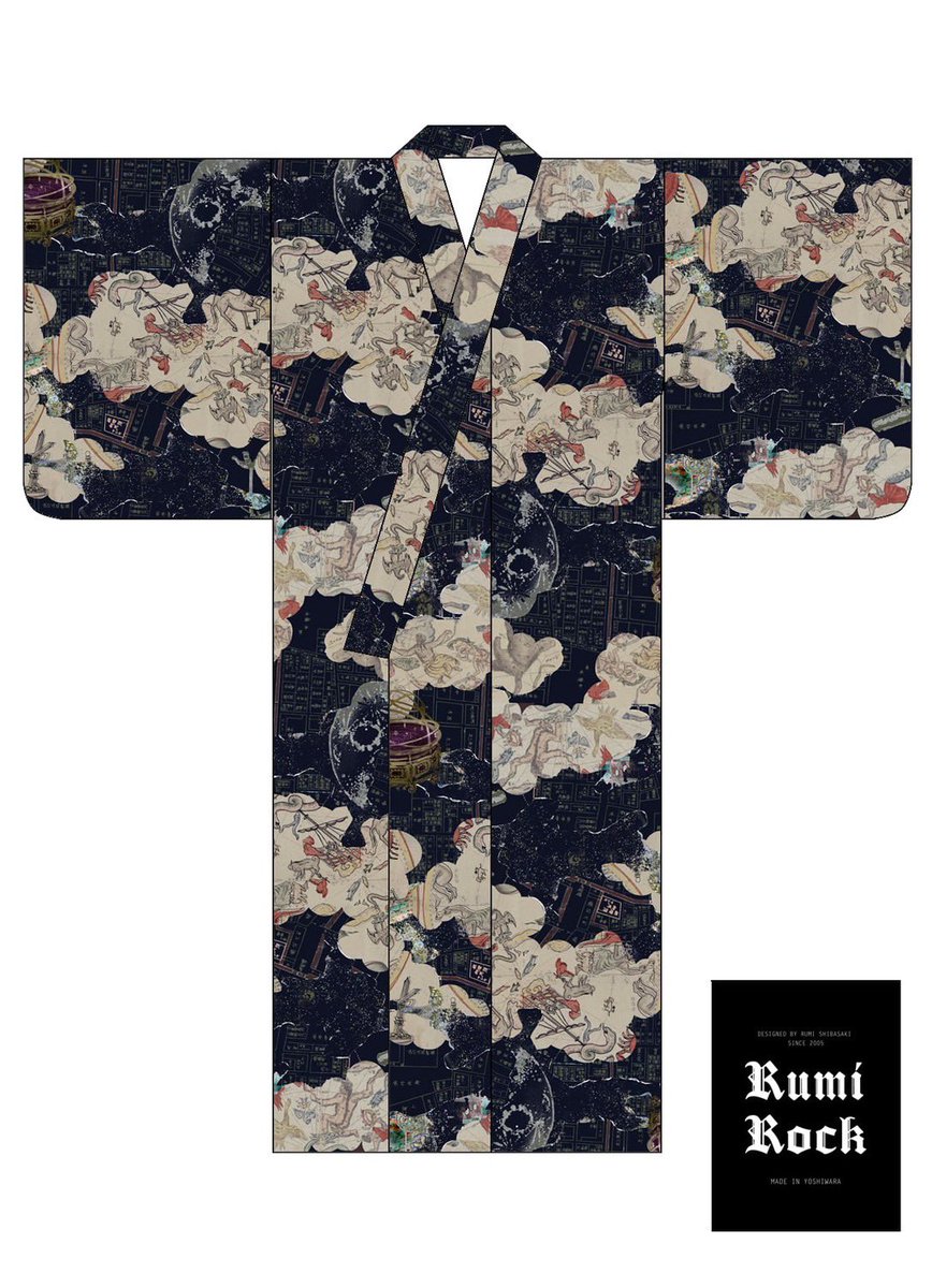 Rumirock モノクロ グラフィックプリント 着物 Rumirock モノクロ