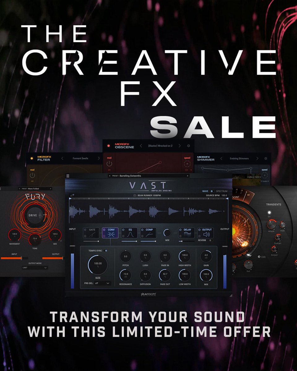 HeavyocityMedia's tweet image. THE CREATIVE EFFECTS ARE ON SALE!

From intuitive distortion and unique convolution to modulating filters and multi-effects chains.

Don’t miss out, offer ends September 15th.

#virtualinstruments #vst #musicproduction #heavyocity #creativefx #fx #audiofx #sale