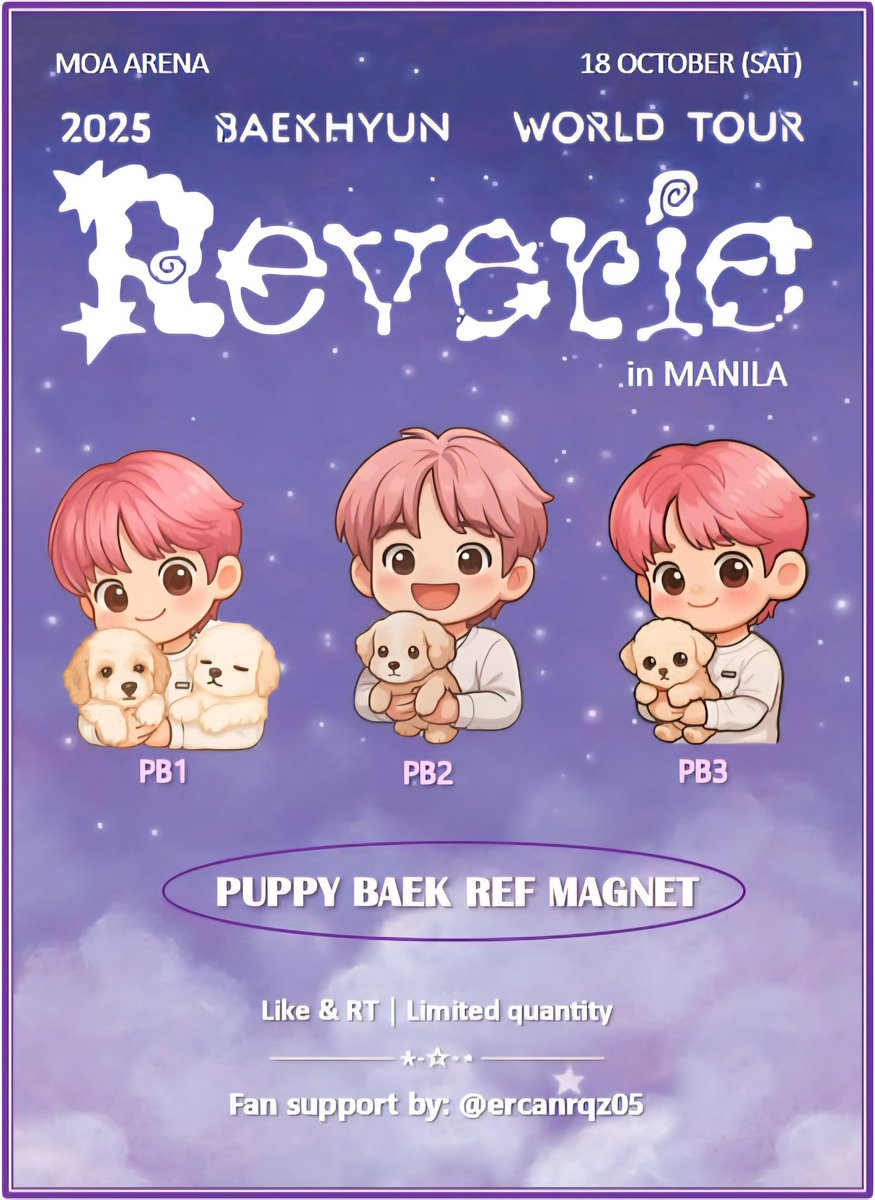 ercanrqz05's tweet photo. ♡2025 BAEKHYUN WORLD TOUR♡
        ☆ <Reverie> in MANILA ☆ 

📆 OCT 18, 2025 | SAT | 7PM
📍 Mall of Asia Arena 

fan support by: @ercanrqz05
💫 like and rt
💫 limited quantity (1:1)
💫 time and location: TBA 

#BAEKHYUN #백현 #Reverie #ReverieTour #ReverieMANILA #BAEKHYUNinMANILA