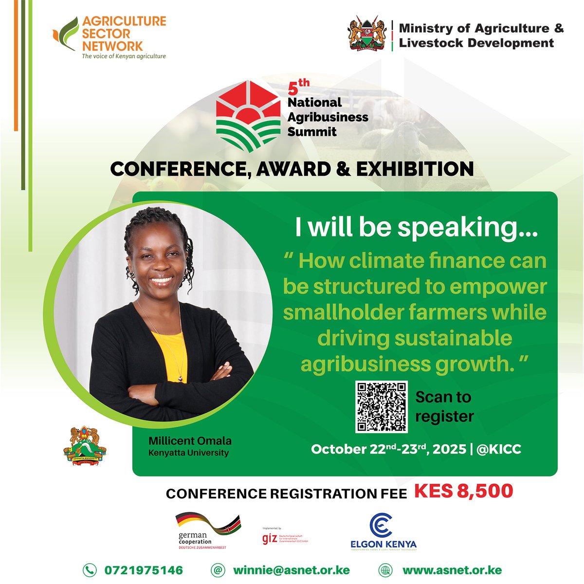 Agriculture Sector Network (ASNET) (@asnetkenya) on Twitter photo ๐ Speaker Spotlight: National Agribusiness Summit 2025 ๐
We are excited to feature  Dr. Millicent Omala, Researcher at <a href="/KenyattaUni/">Kenyatta University #ExperienceKU</a>   and Climate Finance Expert at the  <a href="/BiovIntCIAT_eng/">Alliance of Bioversity International and CIAT</a>  , as one of our speakers.
Dr. Omala will present on:  โUnlocking Climate Finance for ๐ Speaker Spotlight: National Agribusiness Summit 2025 ๐
We are excited to feature  Dr. Millicent Omala, Researcher at <a href="/KenyattaUni/">Kenyatta University #ExperienceKU</a>   and Climate Finance Expert at the  <a href="/BiovIntCIAT_eng/">Alliance of Bioversity International and CIAT</a>  , as one of our speakers.
Dr. Omala will present on:  โUnlocking Climate Finance for