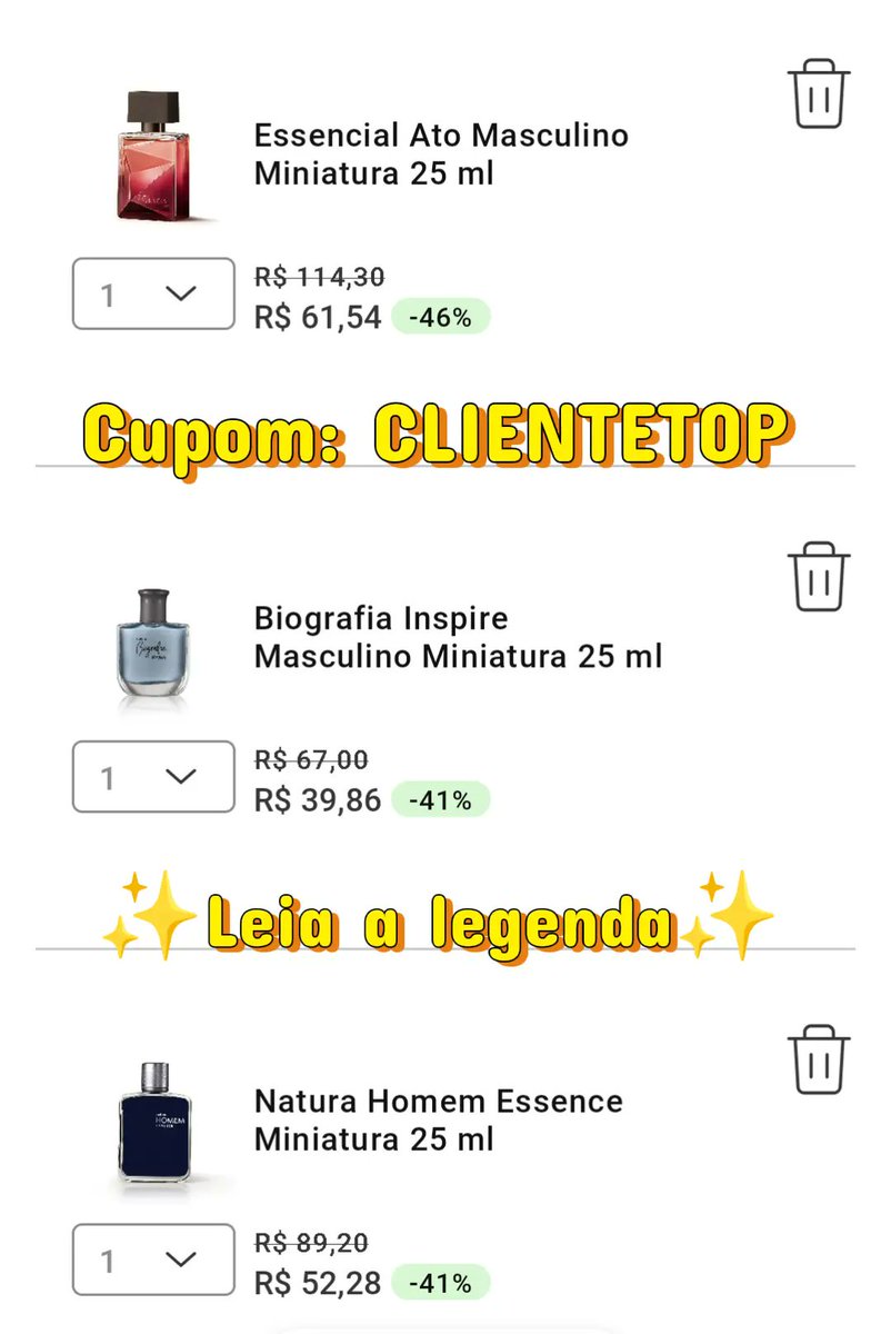 🛍️ Miniaturas com desconto imperdível 

👉 O cupom só ativa se você:

✅ Comprar pelo meu link
OU
✅ Me adicionar como consultor no site ou App Natura: TAVIOCONSULTOR

Link direto:
🔗natura.com.br/consultoria/ta…

#consultordigitalnatura #perfumelover #Deusnocomando