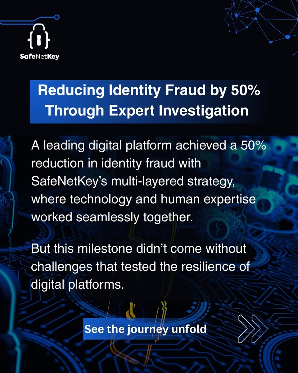 SafeNetKey's tweet image. Reducing identity fraud by 50% was not just a milestone, but a journey.
With automation, expert verification, and oversight combined, SafeNetKey helped digital platforms turn risk into resilience.

#Safenetkey #IdentityFraud #IdentityVerification #DigitalSecurity #compliance