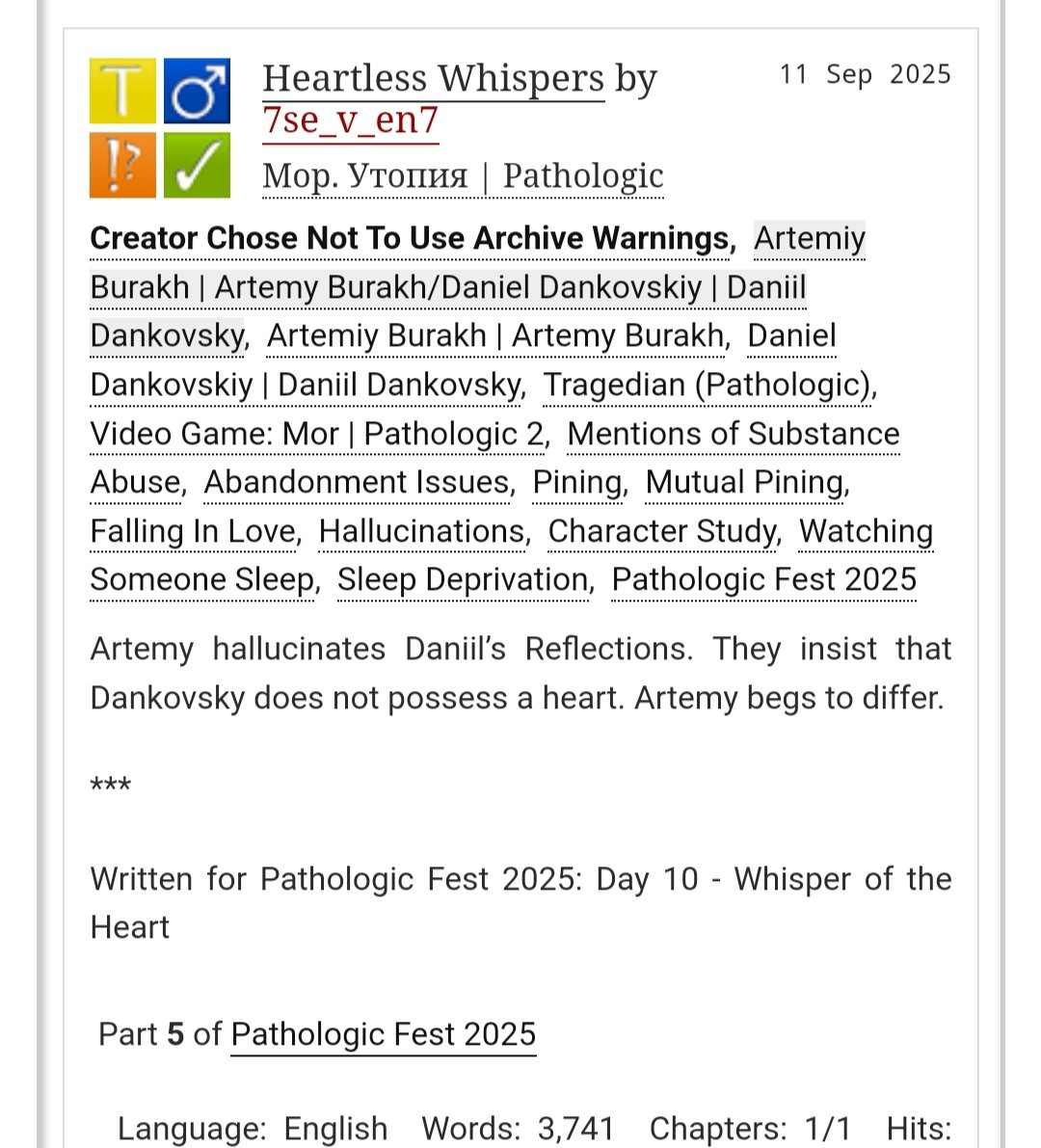 _7draws_'s tweet photo. Pathologic Fest 2025 - Day 10: Whisper of the Heart
#pathologic_fest #моросентябрь

https://t.co/ooKXzCggGu https://t.co/TiKChBCneh