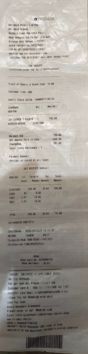oddthrift_IN's tweet photo. @reliancetrends Worst experience! Bought a T-shirt from Suri (WB), tried replacing at Rampurhat. 4 days, 140+ km travel → every day “no code/system not working.”

Durga Puja coming &amp; still no solution. Premium price, ZERO service. Sainthia store shut too. 🚫 #TrendsIndia https://t.co/aDdLcdURAQ