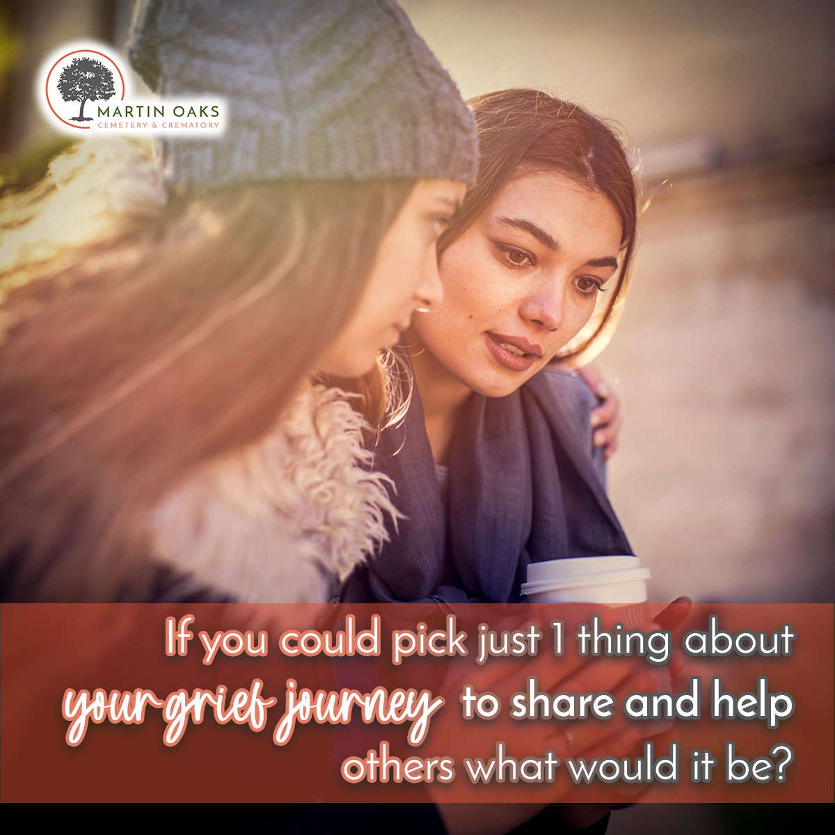 txcremations's tweet photo. What is the one thing you think was most impactful in your grief journey that you could share with others to help with theirs? Tell us in the comments! #sharingiscaring #grief #martinoakscemetery https://t.co/IlpzkUCsno