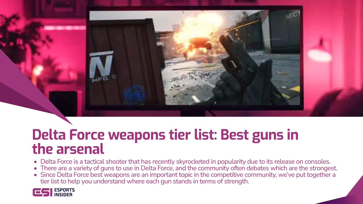 esportsinsider's tweet image. 🔫 💣  The Delta Force arsenal ranked: M4A1 &amp;amp; P90 top the charts, while sidearms fall flat. See which guns dominate the battlefield ➡️ esportsinsider.com/delta-force-we… 

#DeltaForce @DeltaForce_Game #gaming #FPSgaming