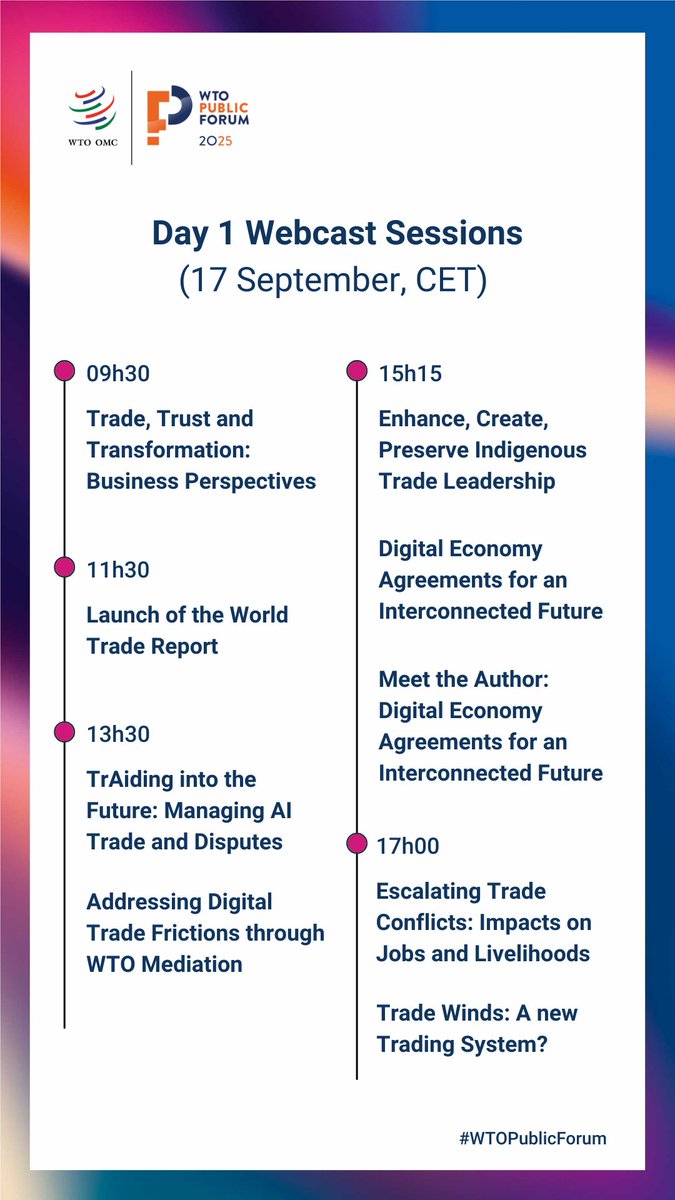 Can’t be in Geneva for the #WTOPublicForum? No problem, we’ve got you covered! Catch all the Day 1️⃣ webcast sessions here: bit.ly/46atGl1