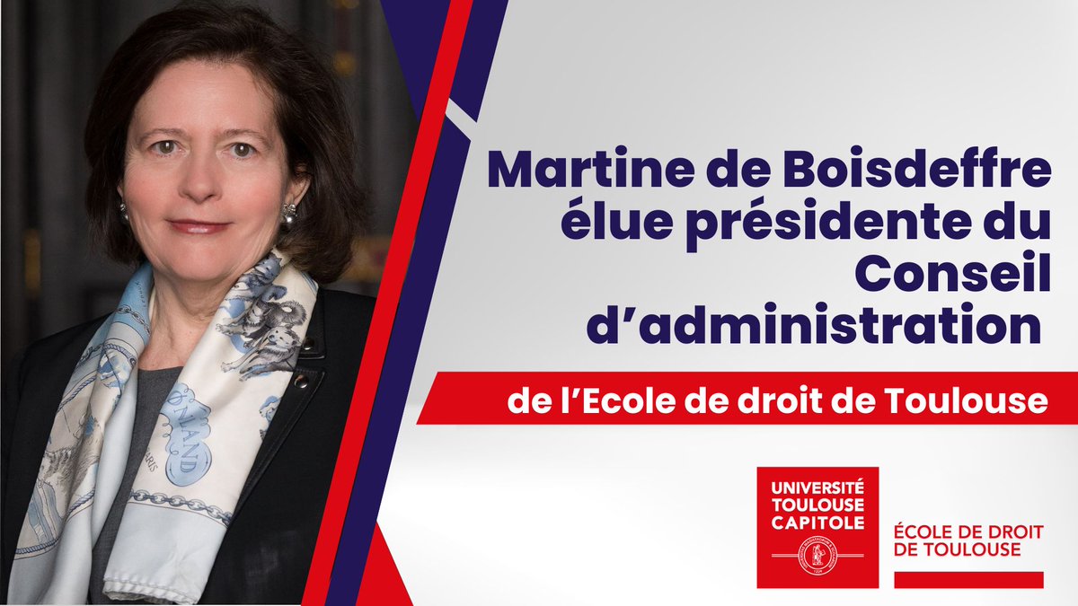 École de droit de Toulouse (@ecoledroittlse) on Twitter photo 👏 Le CA de l’<a href="/EcoleDroitTlse/">École de droit de Toulouse</a> a élu à l’unanimité Mme Martine de Boisdeffre à sa présidence. Ancienne directrice des Archives de France, présidente de juridiction et membre du Conseil scientifique de la Mission Droit & Justice, elle mettra son expertise au service de l’École. 👏 Le CA de l’<a href="/EcoleDroitTlse/">École de droit de Toulouse</a> a élu à l’unanimité Mme Martine de Boisdeffre à sa présidence. Ancienne directrice des Archives de France, présidente de juridiction et membre du Conseil scientifique de la Mission Droit & Justice, elle mettra son expertise au service de l’École.