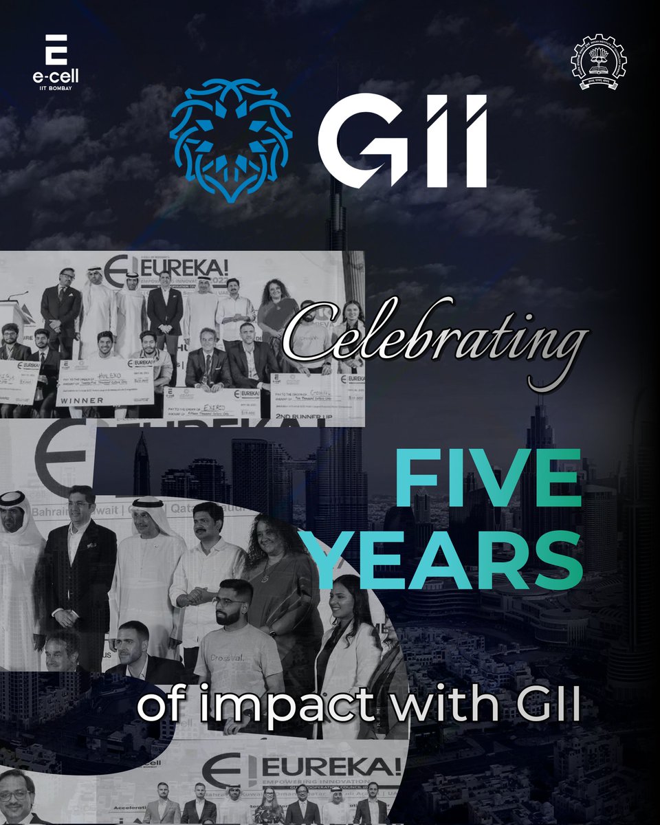 ecell_iitb's tweet image. 5 years. Countless ideas. Global impact.
We’re celebrating 5 incredible years of partnership with GII – the force that has taken Eureka! startups beyond borders.
From IIT Bombay to the world stage, the journey continues…
#Eureka #ecell #iitb #5YearsWithGII #GlobalInnovation