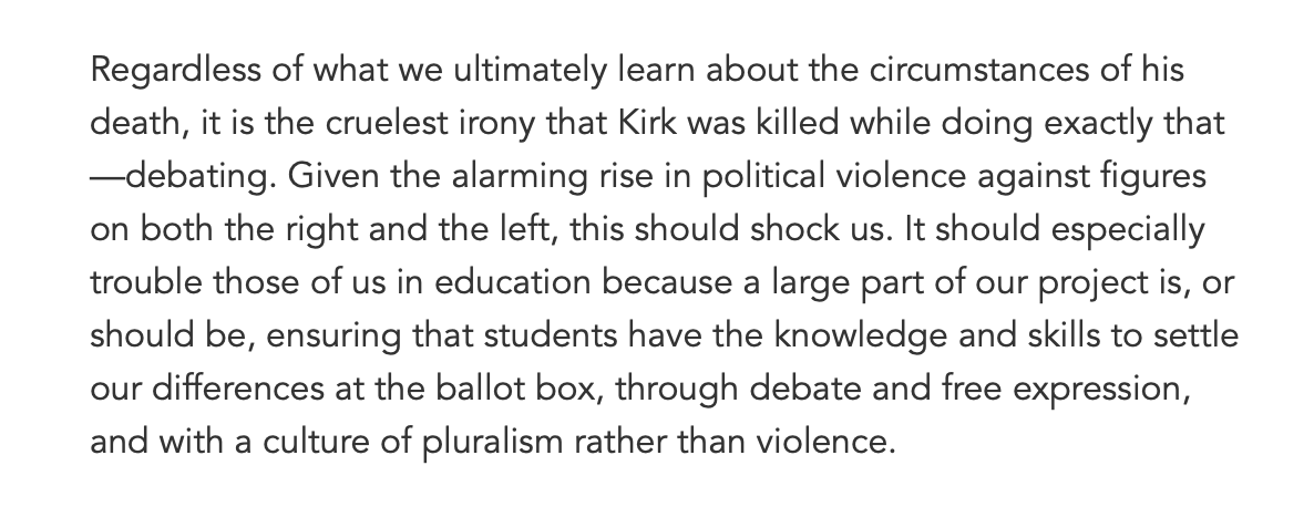 We cannot allow this to become who we are.

Today <a href="/eduwonk/">Eduwonk</a> 

eduwonk.com/2025/09/charli…