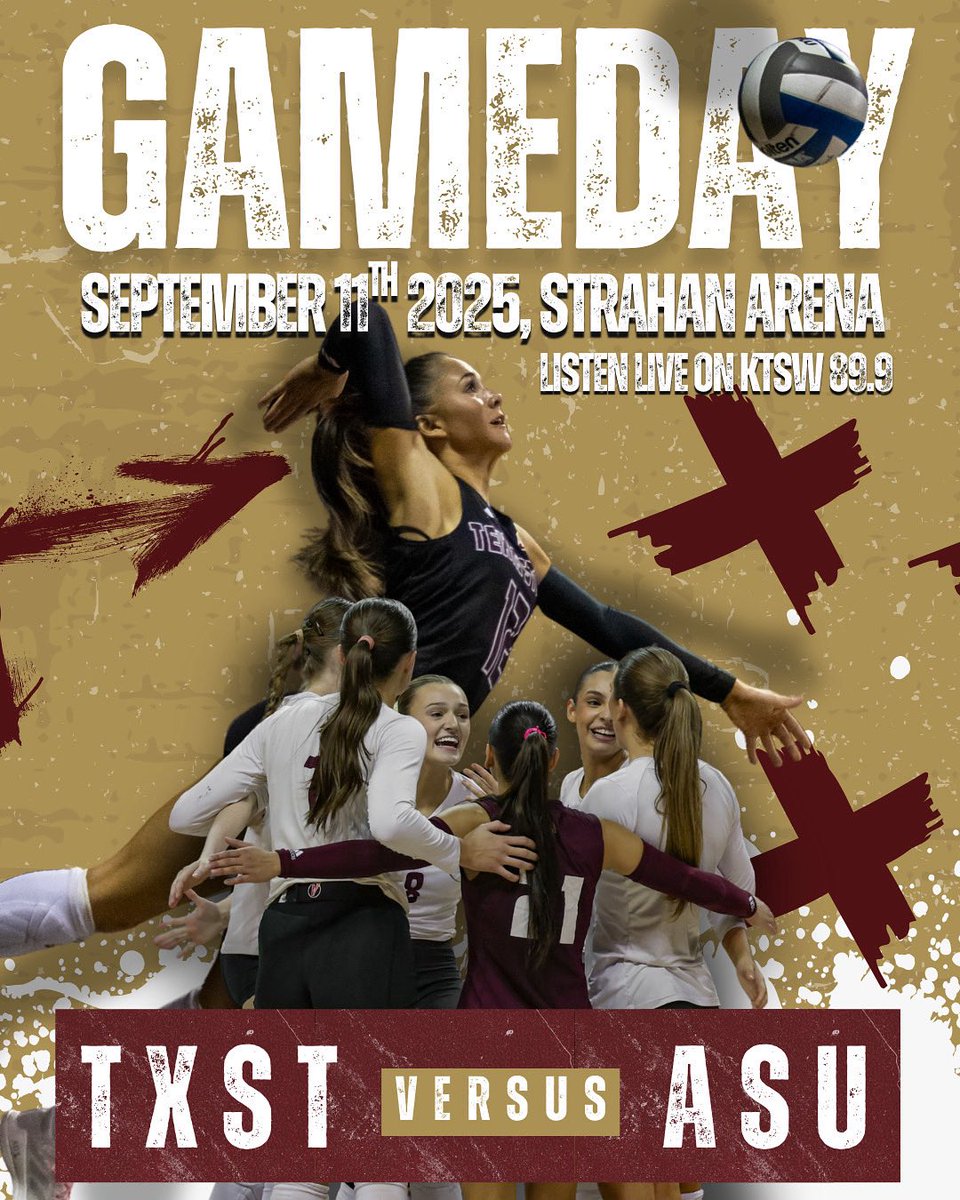 KTSWSports's tweet photo. Can the Sun Devils handle our smoke?🔥
🆚: Arizona State
📍: Strahan Arena
⏰: 6 PM
🎙️: Lily Frank & Mikah Lusby
📻: @ktsw899
Can’t make it to the game? Listen on 89.9 or tune in to our X for live updates throughout the game.
#KTSWSports 📻 | #TXSTVolleyball 🏐 | #EatEmUp 🐾 https://t.co/hOTPBCSO5i