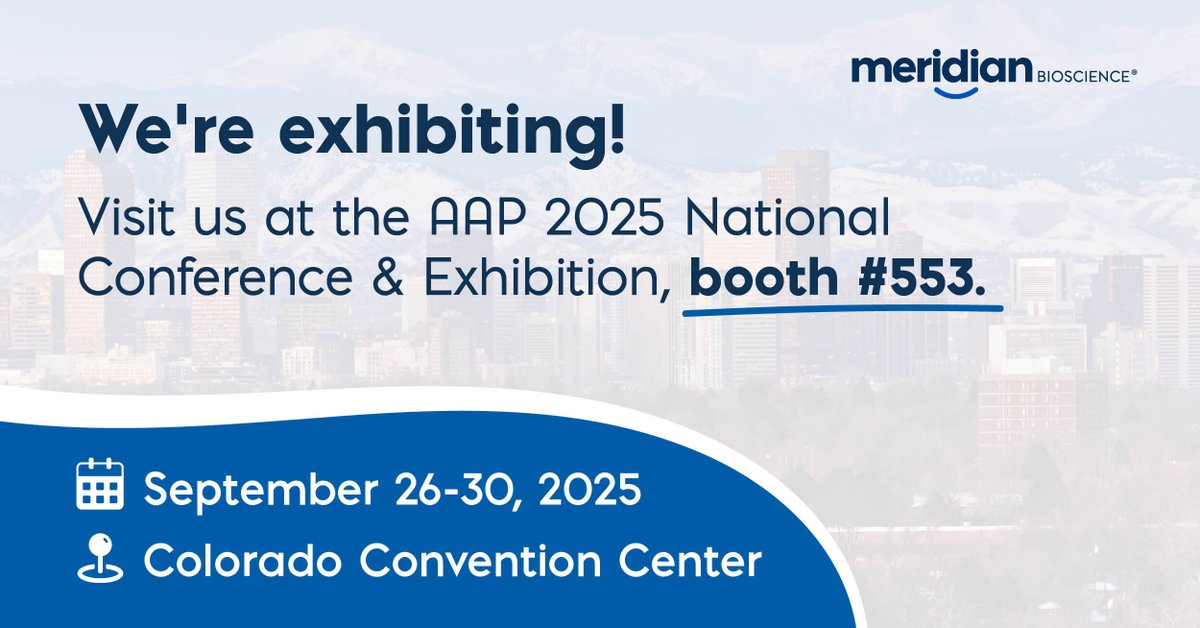 We will be exhibiting at the #AAP2025 National Conference &amp; Exhibition this month in Denver, CO!

Visit Meridian Bioscience at booth 553 to see a live product demo. You can schedule time with us in advance at the link below! ⬇️
hubs.li/Q03HZcVW0

We hope to see you there!