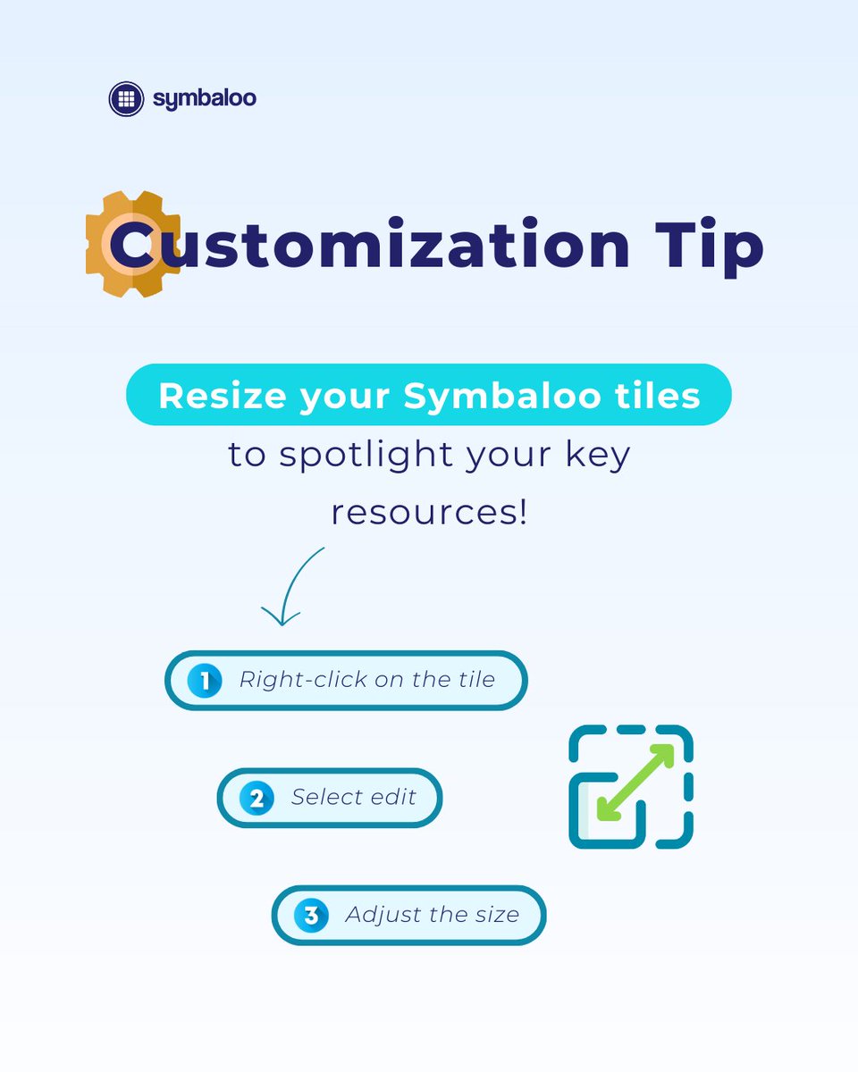 ✨ Customization Tip: Make your Symbaloo webmix work for you by resizing tiles! Here’s how:

➜ Right-click on any tile and select "Edit" ✍️
➜ Go to the "Size" tab 🔓
➜ Use the plus (+) and minus (-) buttons to grow or shrink your tile 📏

Ready to try it out? 🚀
