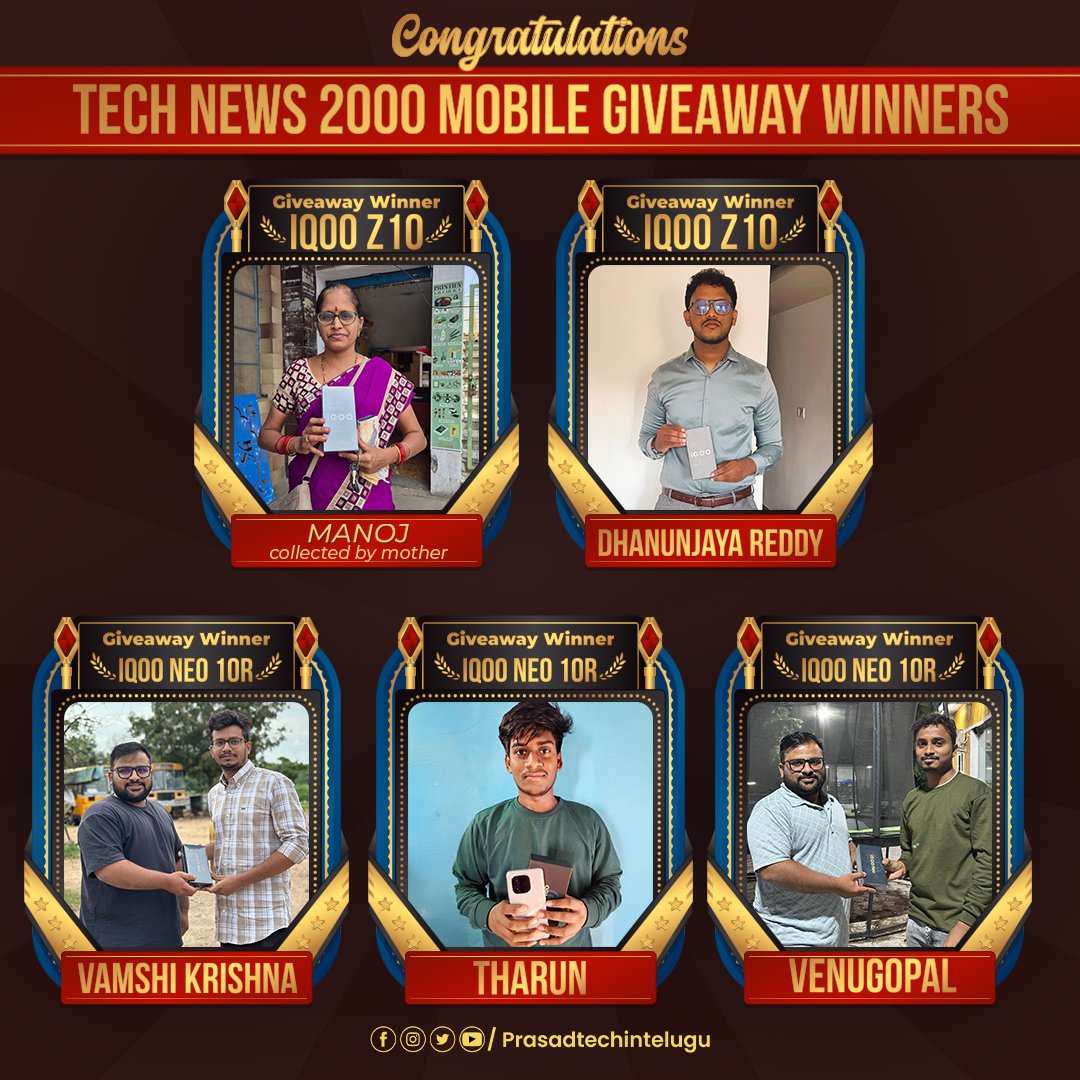 iamprasadtech's tweet image. Tech News 2000 Giveaway Winners.💥 #TN2k #Technews2000 #PTfamily