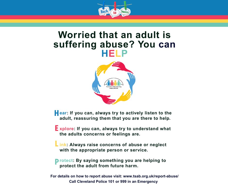 As our Back-to-Basics campaigns draws to an end we want to remind everyone that if you are worried that an adult maybe suffering from abuse or neglect you can HELP.

Reporting isn’t interfering it’s safeguarding
for guidance on how to report abuse visit: tsab.org.uk/report-abuse/