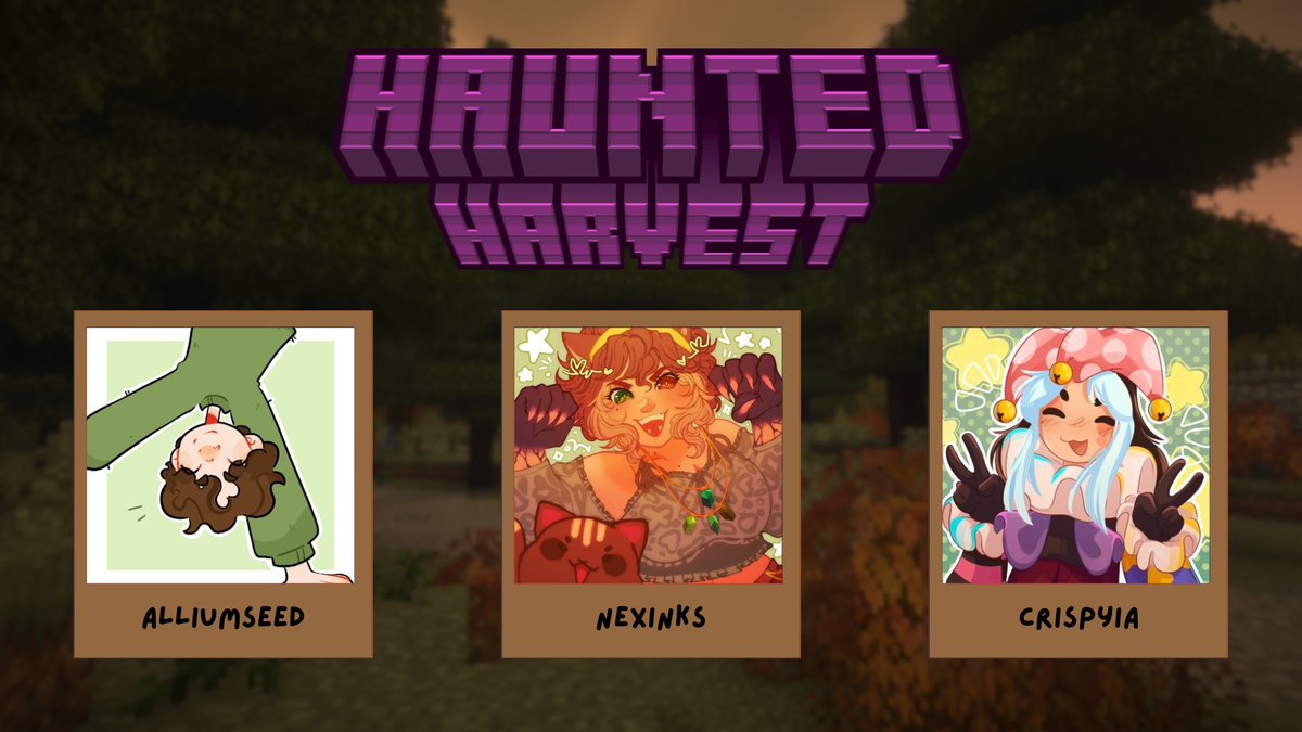 CosmicMess_'s tweet photo. What's this? More people lost in the woods?
Come help @alliumseed @TheNexinks and @CrispyIA find their way back to Haunton Town!🦇
Watch them on Twitch this Friday 7pm BST/2pm EDT⏰
#HauntedHarvestSMP #ModdedSMP #MinecraftSMP https://t.co/SORpYF4IEJ