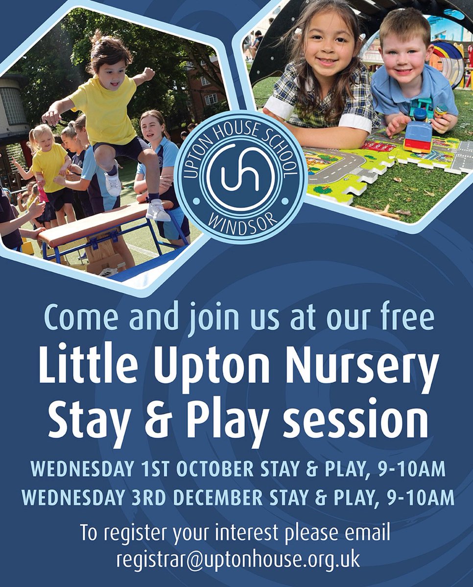 🌟 Discover the joy of learning through play! 
Join us for free Stay &amp; Play sessions at Little Upton Nursery, <a href="/UptonHouseSch/">Upton House School</a> , Windsor.

🗓️ Wednesday 1st October 
🗓️ Wednesday 3rd December 
🕘 9–10 AM

Come and explore our nurturing environment where young minds thrive!