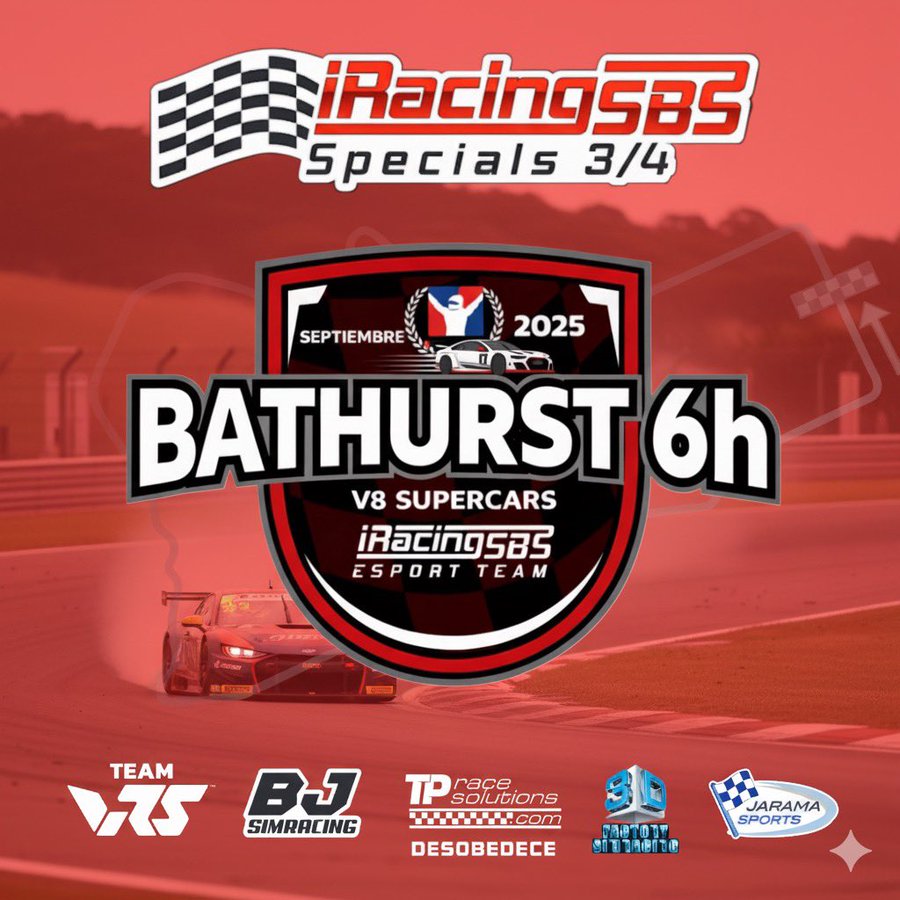 Actualizamos nuestra web con los resultados tras la carrera de Le Mans 6 horas del Campeonato iRacingSBS Specials donde podréis ver la clasificación general y por equipos. 👉 iracingsbs.es/resultados/

Siguiente Evento: Bathurst 6 horas 21/09/2025 📷