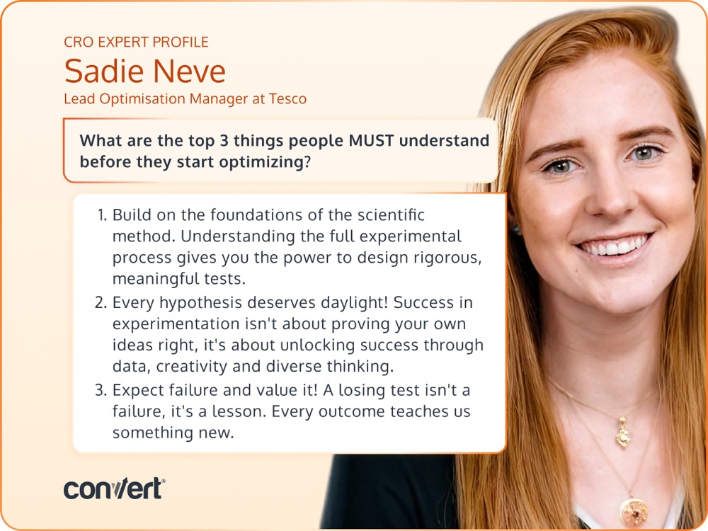 Convert's tweet image. Experimentation looks neat in case studies.
In practice, it is much messier.
You’ll see this in the latest Testing Mind Map: How to Think Like a CRO Pro (Part 79), where we feature Sadie Neve, Lead Optimisation Manager at Tesco.
Sadie has spent almost a decade in optimisation.…