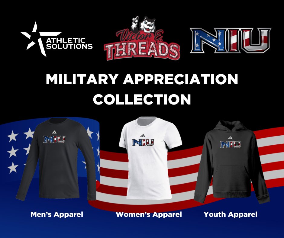 It's Patriot Day and we have just launched our NIU Military Appreciation Collection!

Now available at: niuvictorethreads.athsolutions.shop/collections/ni…

Place your online order by Sept. 18th to receive in time for the Military appreciation home football game vs. San Diego St. on Sat., Sept. 27th.