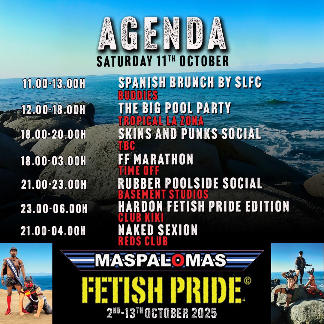 The countdown is on! Less than one month to go until Maspalomas Fetish Pride 2025 kicks off. We already know what we’ll be doing this time next month - do you know where you’ll be? 

Full agenda + advance tickets now available at 👉 maspalomasfetishpride.com