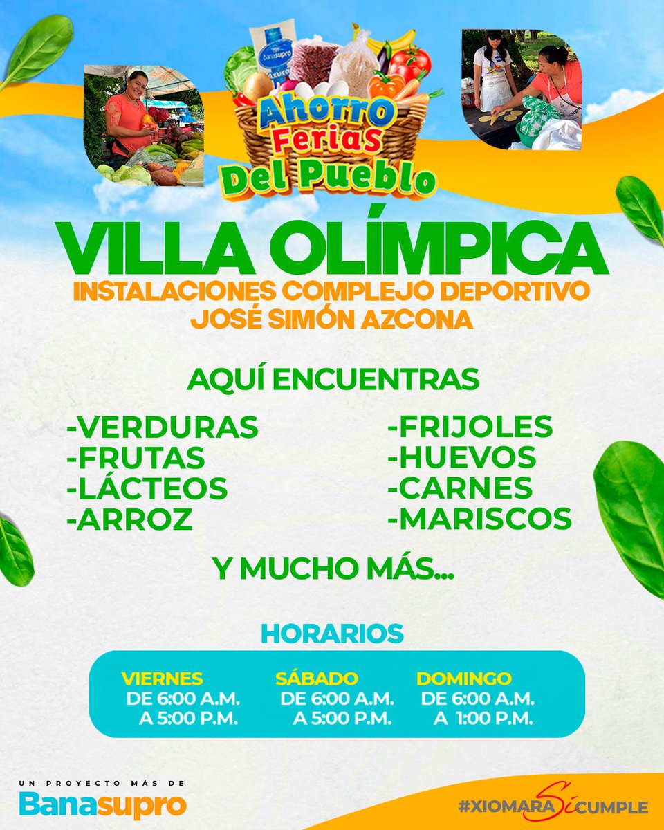 Todos los viernes puedes visitarnos en la Ahorro Ferias del Pueblo, aquí encuentras, verduras, frutas, lácteos, granos básicos, huevos y mucho más a los precios más accesibles del mercado.