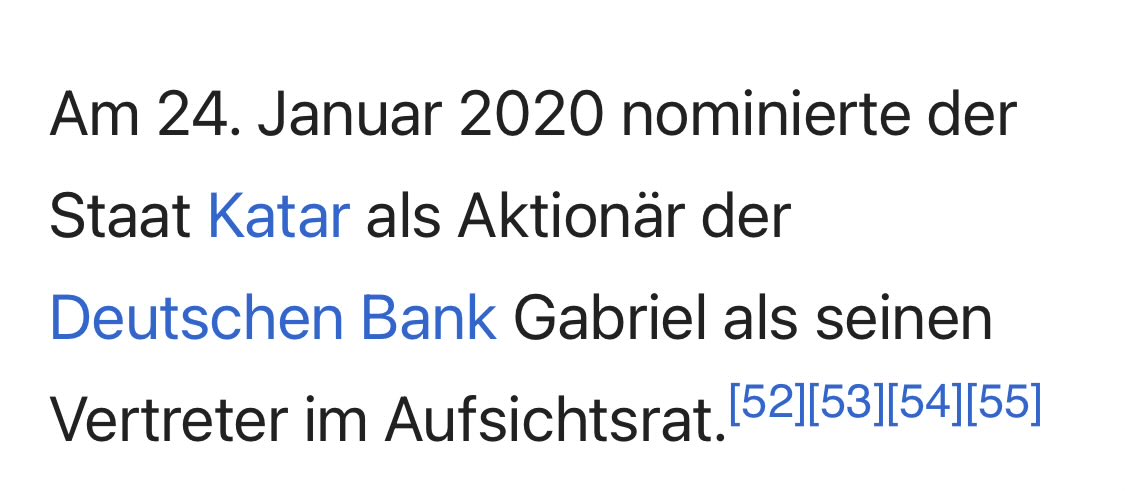 <a href="/sigmargabriel/">Sigmar Gabriel</a> <a href="/qatar/">Qatar</a> Sollten Sie nicht vielleicht aus Transparenzgründen erwähnen, dass Sie für Katar im Aufsichtsrat der Deutschen Bank sitzen?