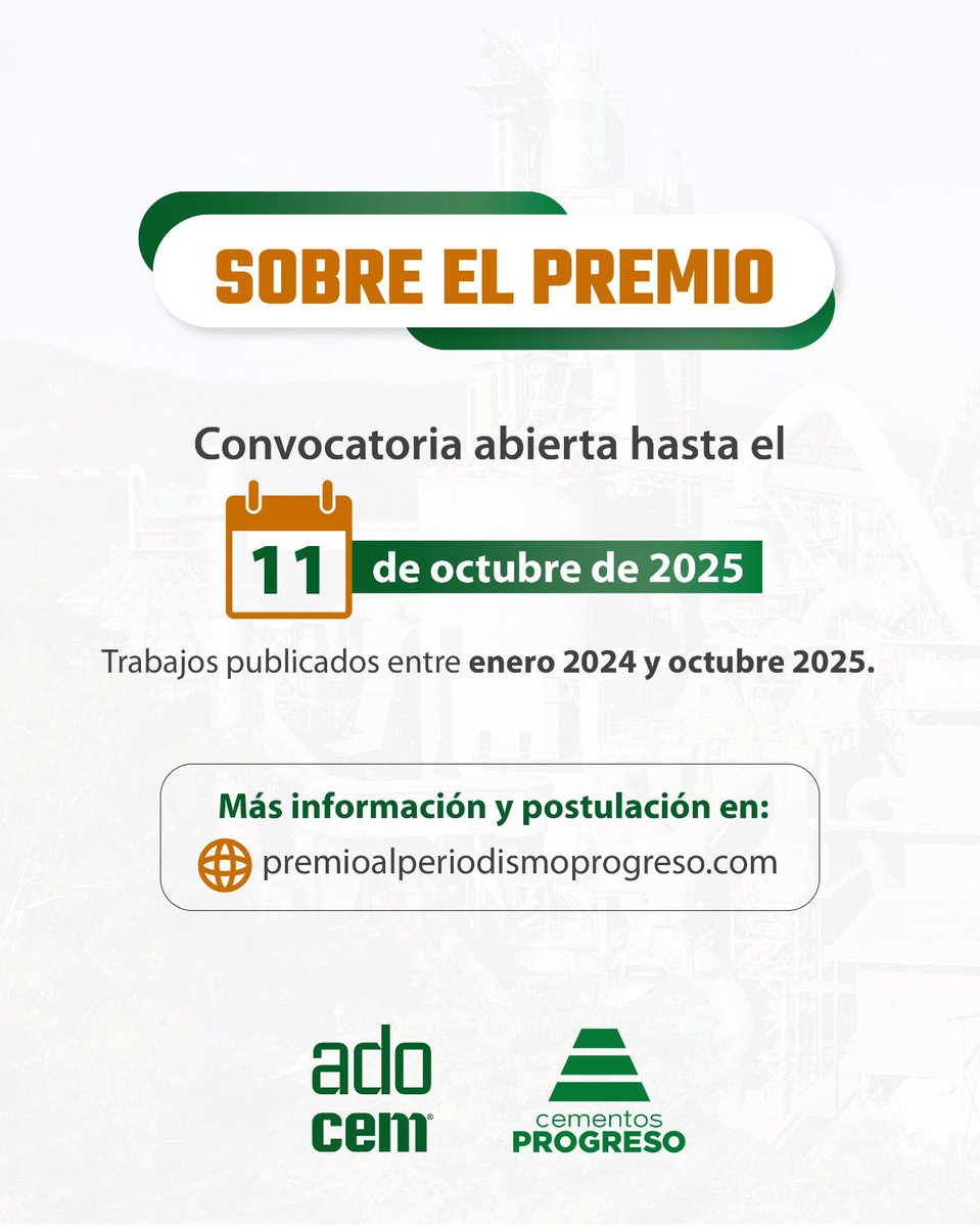 ADOCEMRD's tweet image. Desde ADOCEM reconocemos la iniciativa de nuestra empresa asociada Cementos Progreso, que impulsa este premio pionero en Latinoamérica

🔗 Más información y postulaciones en: premioalperiodismoprogreso.com

#ADOCEM #CementosProgreso #PremioPeriodismoSostenibilidad