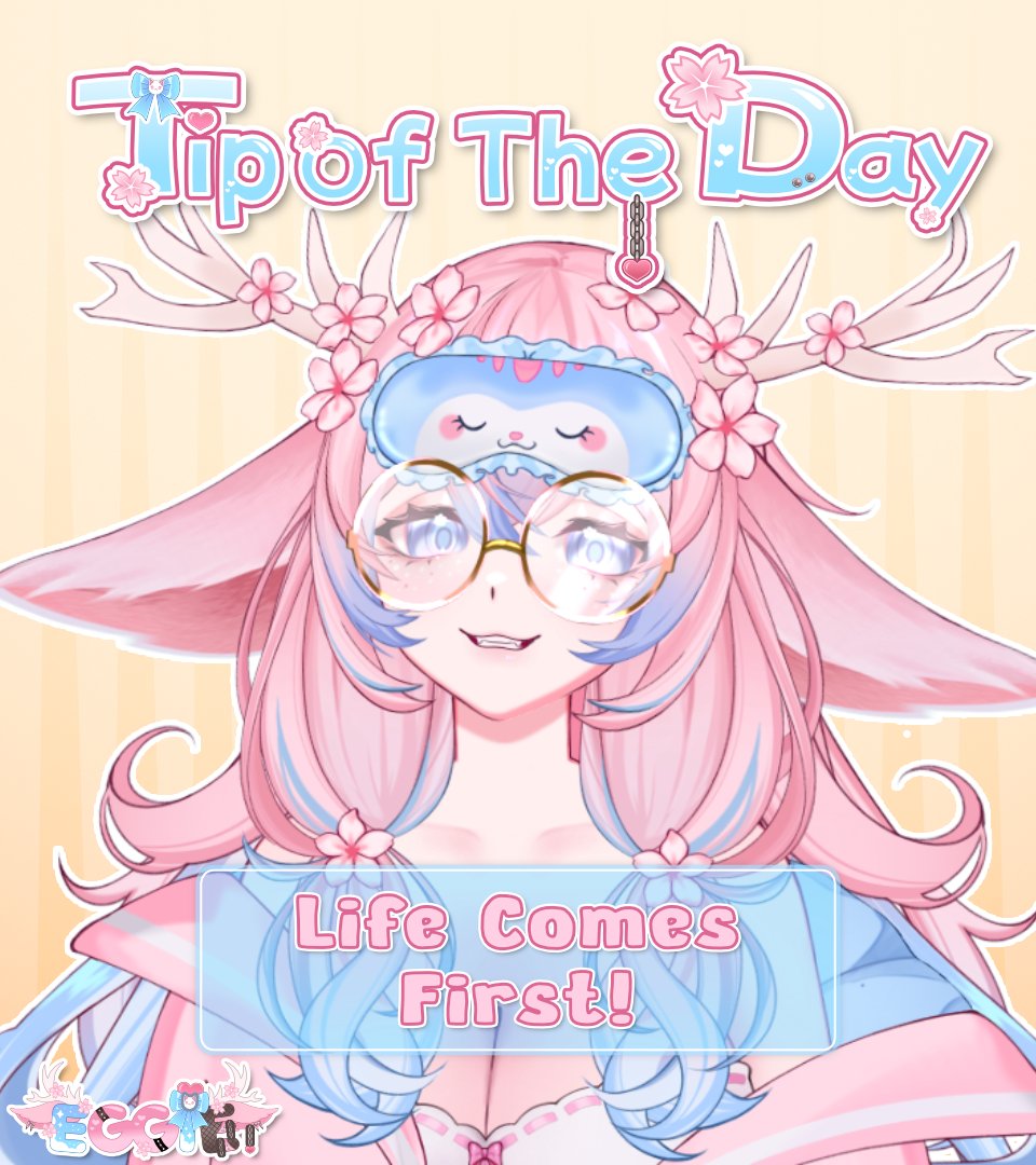 EggieWeggieVT's tweet photo. ˗ˏˋ ♡ vtuber tip of the day ♡ ˎˊ˗

🌸 life comes first (*˘︶˘*).｡*♡

✦ jobs, school and health will always outrank content.
✦ your audience will understand if you take time for them.
✦ a rested streamer is more fun to watch.

#EggTips https://t.co/3Jx53O4FI2