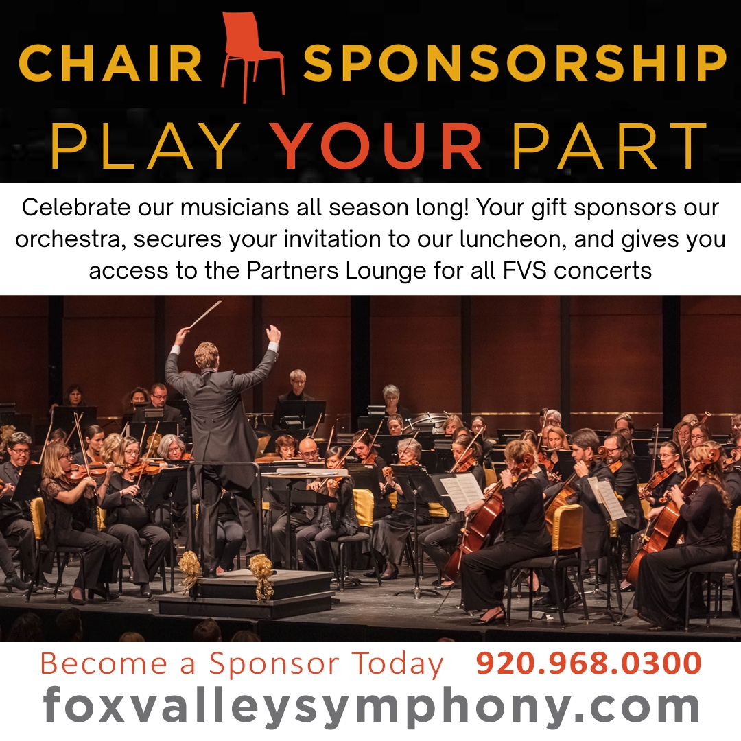 We are just THREE chairs away from having all chairs sponsored! Join us as a chair sponsor and come to the lucheon on Opening Day, September 20. We're looking for sponsors for section percussion, Assistant Violin II, and Principal Cello. Call us at (920)968-0300 to find out more!