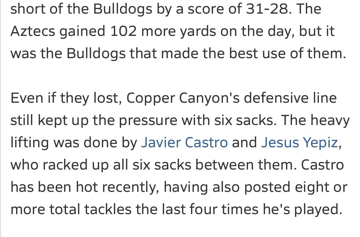 Nice write up about my guys we getting to that QB on 91st and camelback ⚫️🟠🏹  college coaches get on these two game changers!!! <a href="/_JavierC_07/">Javier Castro</a> <a href="/Jesus_Y76/">Jesus Y</a> <a href="/ccaztecsfb/">CopperCanyonFB</a> <a href="/RecruitCopper/">Copper Canyon Recruits🟠⚫️🏹</a>