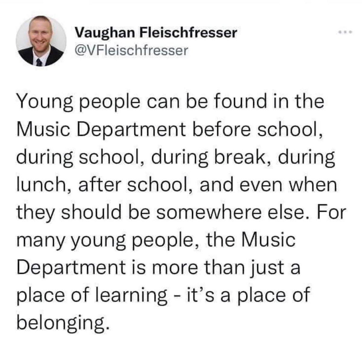 This sums up my school days so well. PE? Nah, let’s jam in a music room. Starting bands at lunchtime and getting in early to play the drum kit. It was my safe place. The arts in education are so important and should be protected at all costs.