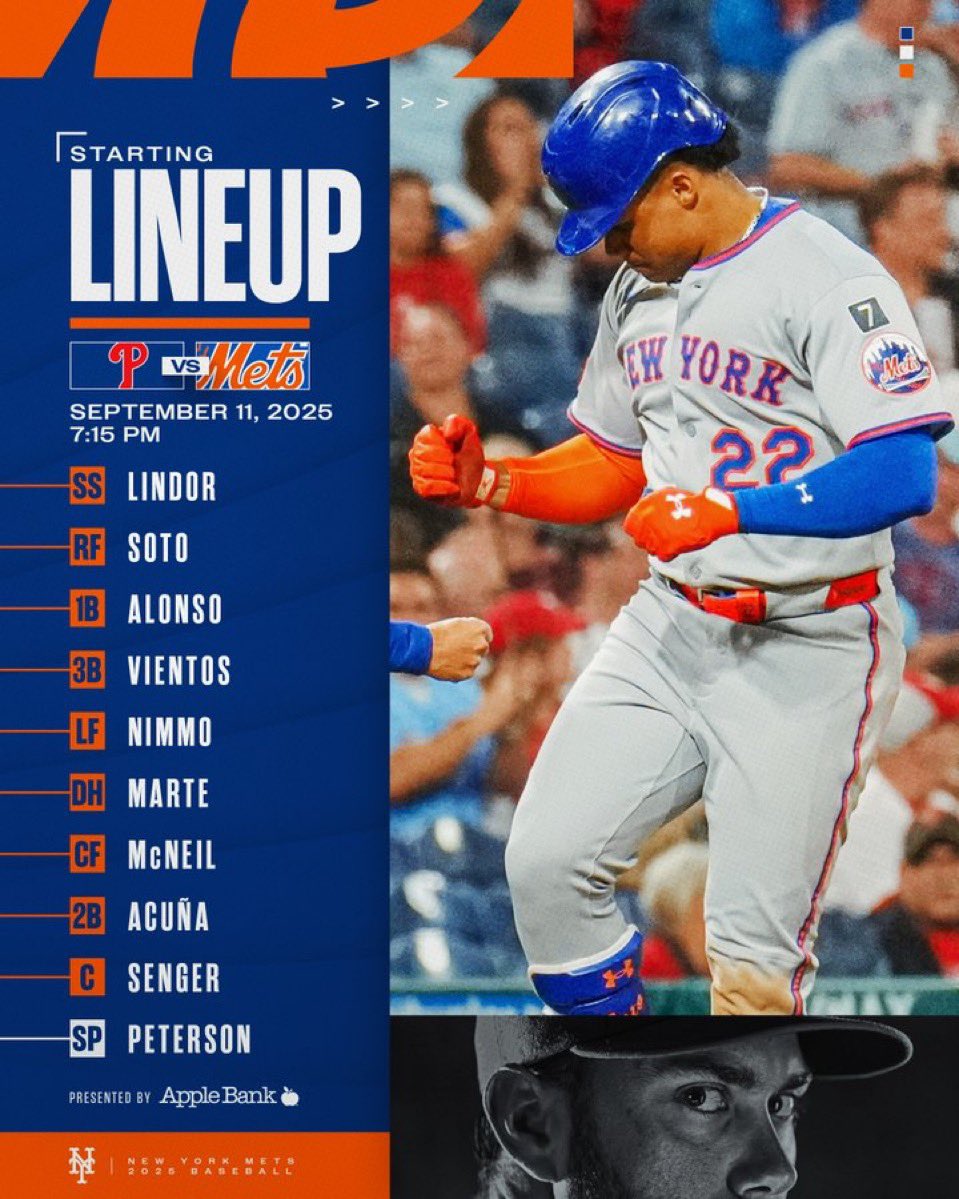 Terminamos la serie hoy, con David Peterson en la lomita.

⏰ 7:15 pm
⚾ <a href="/Mets/">New York Mets</a> 🆚 <a href="/Phillies/">Philadelphia Phillies</a> 
🎙️ <a href="/njrosario56/">NESTOR ROSARIO</a> &amp; <a href="/JohnnyTrujillo1/">Johnny Trujillo</a> 

📻📲 Escúchanos a través de la app <a href="/Audacy/">Audacy</a> como Mets Radio en Español y en el 92.3 FM HD2.