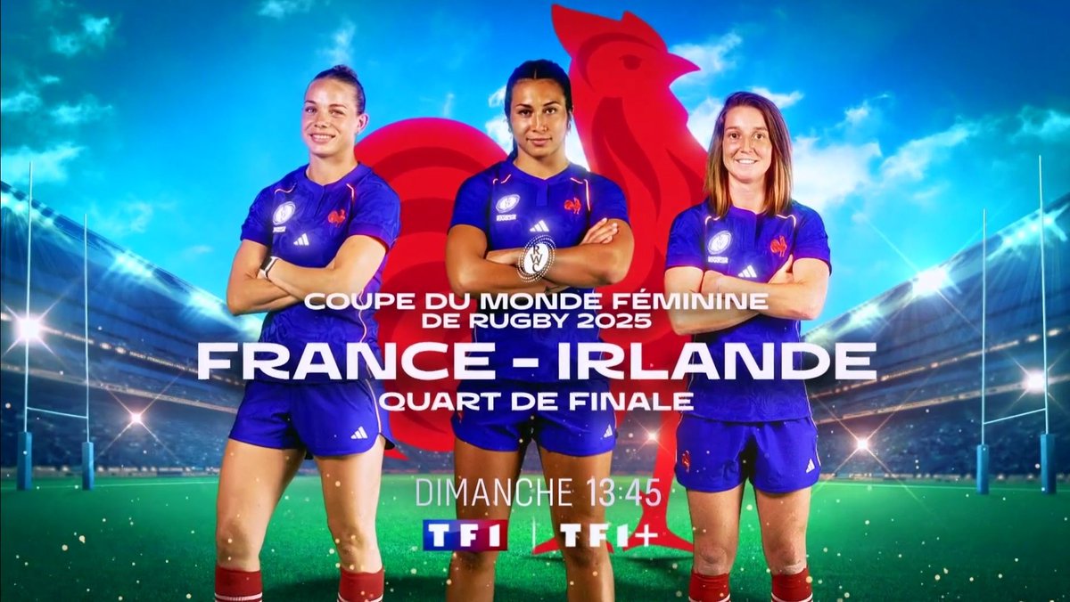 Dimanche à 13h45 en direct sur <a href="/TF1/">TF1</a>, le quart de finale de la coupe du monde féminine de #Rugby, #FRAIRL, commenté par <a href="/stefetche/">Stefan Etcheverry</a> et <a href="/mariesempere/">Marie Sempéré</a> avec <a href="/InesHR/">Ines H. R.</a> en bord terrain. Suivi du Mag présenté par <a href="/IsaIthurburu/">Isabelle Ithurburu</a>. #RWC2025