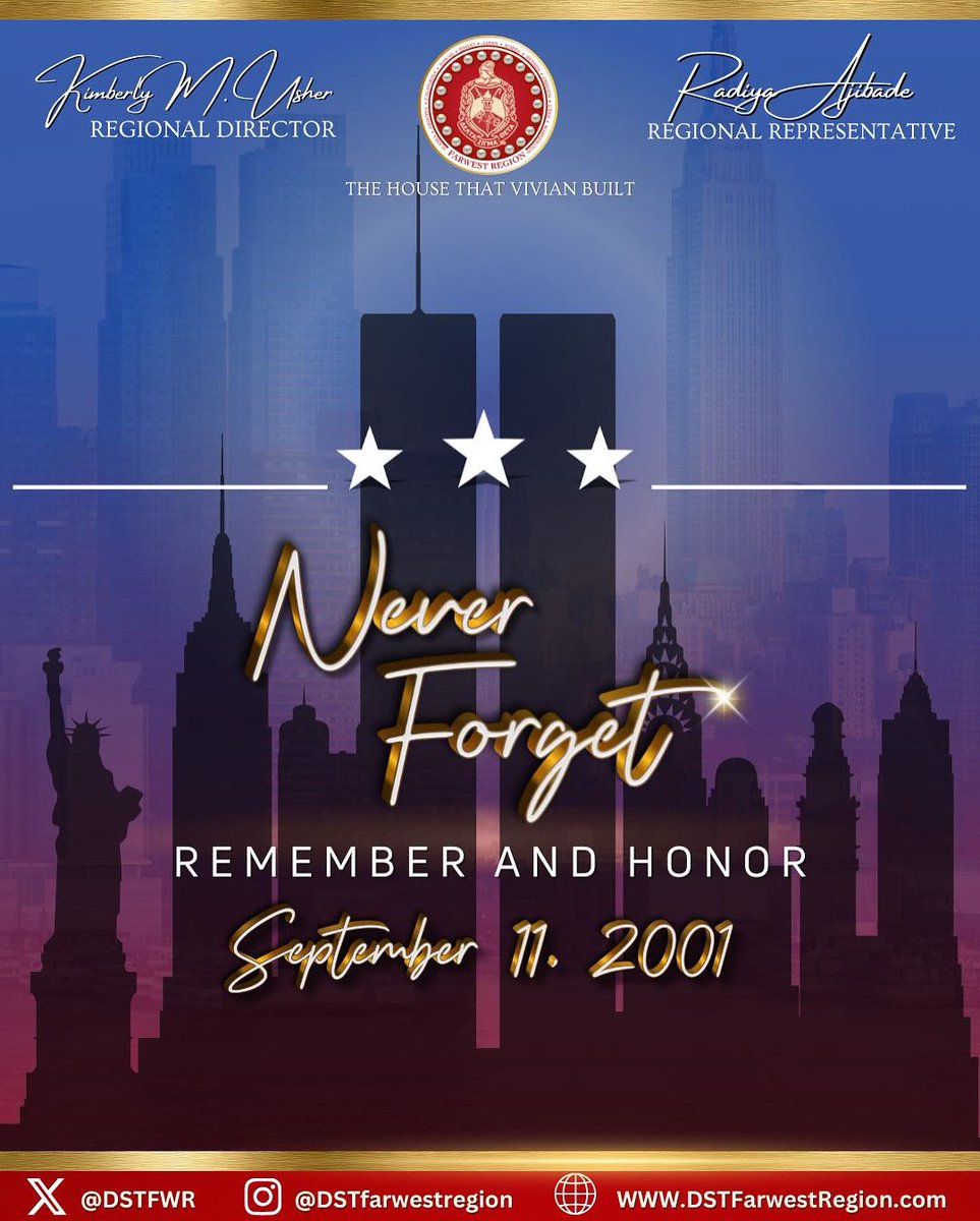 DSTFWR's tweet image. Today, we pause to remember the lives lost and the courage shown on September 11, 2001. May their memory continue to inspire unity, resilience, and service. 
#neverforget #dst1913