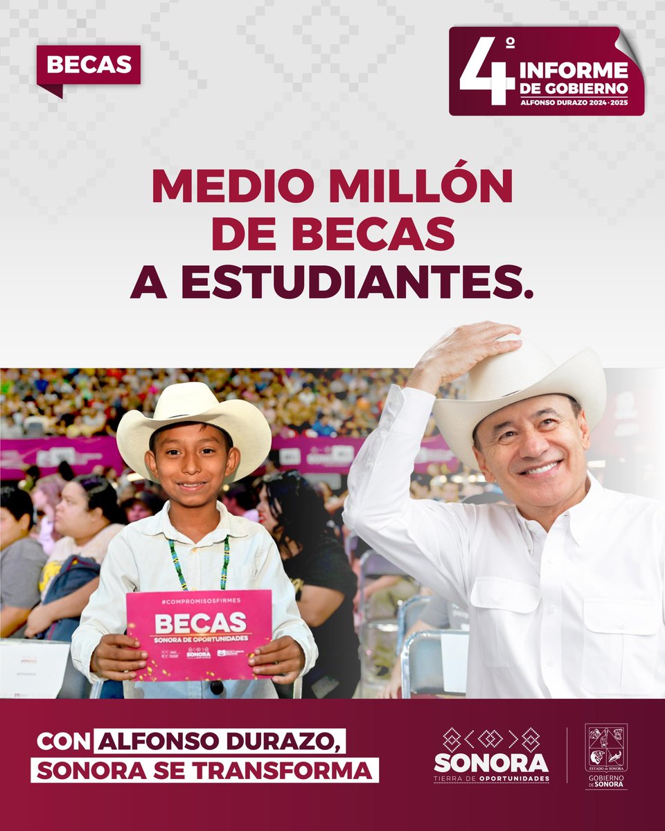 Con más de 500 mil becas, aseguramos que ninguna niña, niño o joven abandone sus estudios en Sonora.

#SonoraSeTransforma #AlfonsoDurazo