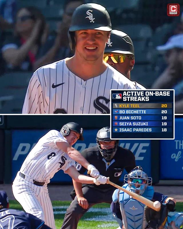 Kyle Teel has reached base in 20 STRAIGHT GAMES 😳

That's tied for the longest active streak in baseball 🔥