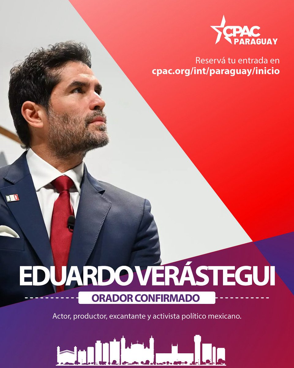 CPACParaguay's tweet photo. Eduardo Verástegui, referente de la defensa de la vida, la fe y la libertad en América Latina, marcará presencia en #CPACParaguay

15 y 16 de septiembre 
Hotel Sheraton
Inscribite en: https://t.co/Nge4siRCdv

#EduardoVerástegui #cpac #Fe #Vida #Libertad https://t.co/xEe34yglio