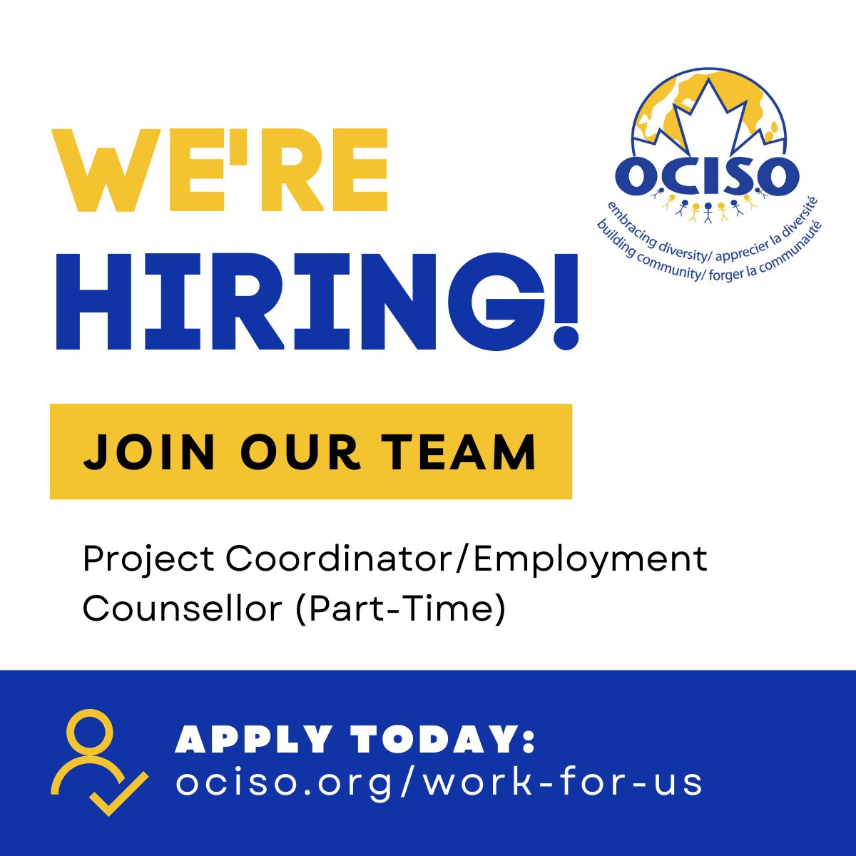 🌱 OCISO is hiring a Project Coordinator/Employment Counsellor (28 hrs/week). 

Interested in supporting newcomers with career pathways &amp; coordination? Apply by Sept 18: ociso.org/work-for-us/