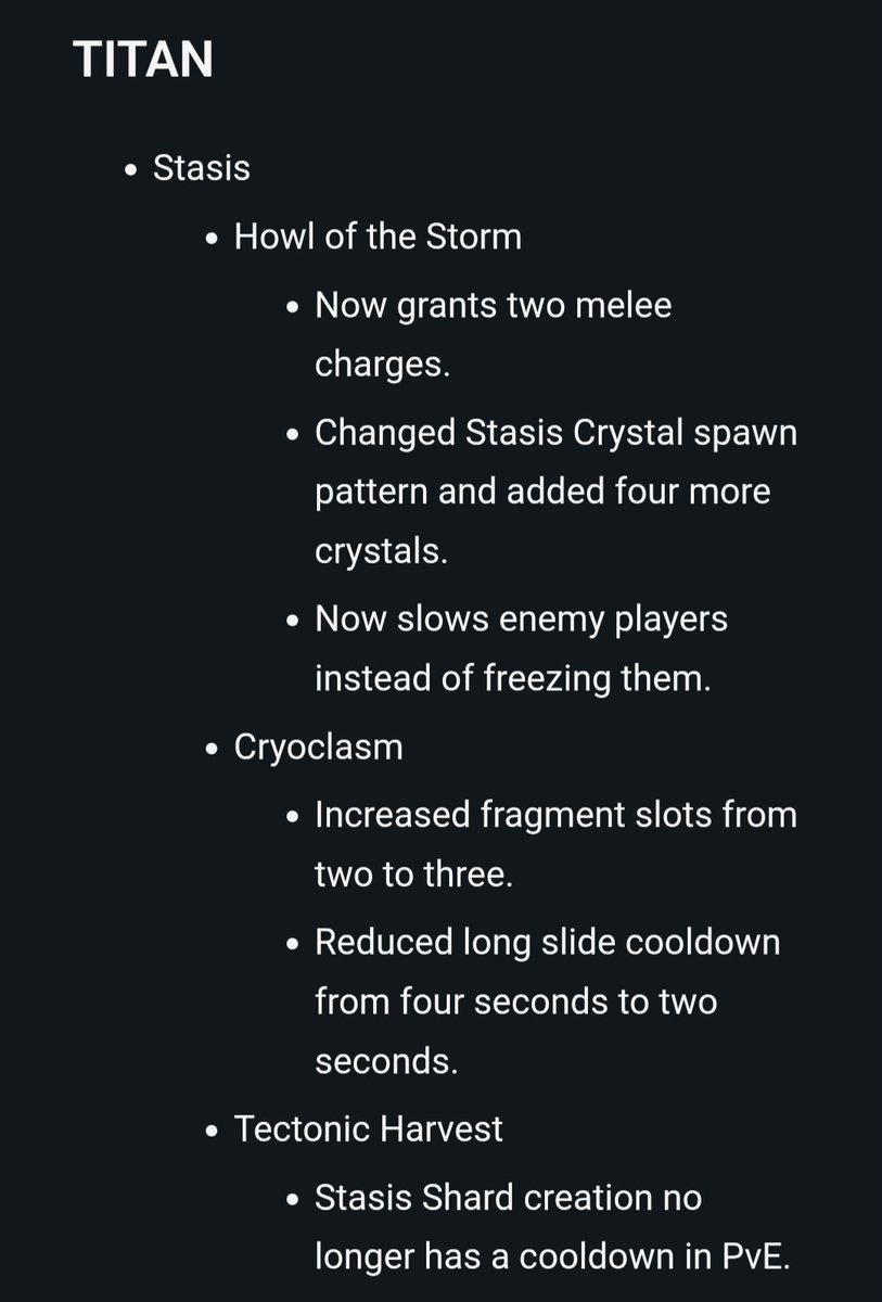 Nah <a href="/Destiny2Team/">Destiny 2 Team</a> <a href="/A_dmg04/">dmg04</a> this howl change isn't it. This essentially makes howl of the storm worthless in PvP. It doesn't even freeze, and it still has the shard cooldown in pvp...the cooldown applies after making 6 shards btw, so what am I going to do with 8 crystals then?