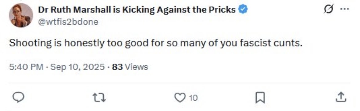 <a href="/KylieJaneKremer/">Kylie Jane Kremer</a> Nice to see the left is being held to account in America.

Here in Canada, professors can spew words of hate and violence after Charlie Kirk’s shooting and there’s STILL no consequences for their actions.

Truly disgusting.
👇👇👇