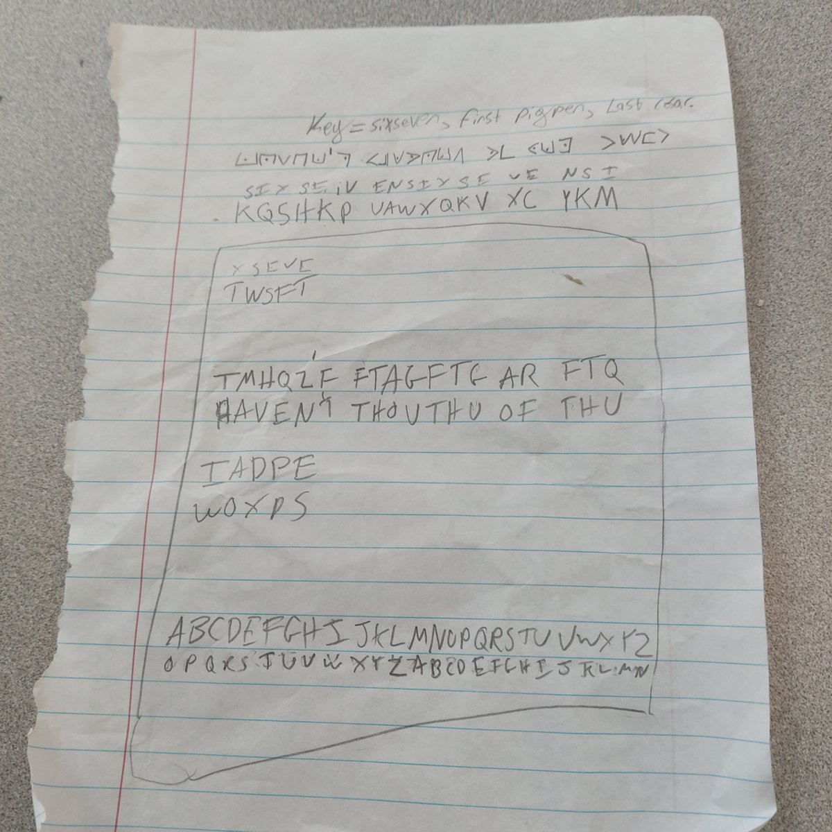 When the student loves doing codes so much they make you a pigpen, porta, Caesar combination cipher to decode, but also can't spell. 

#MadeMyDay

<a href="/SOAlumniNetwork/">Science Olympiad</a>