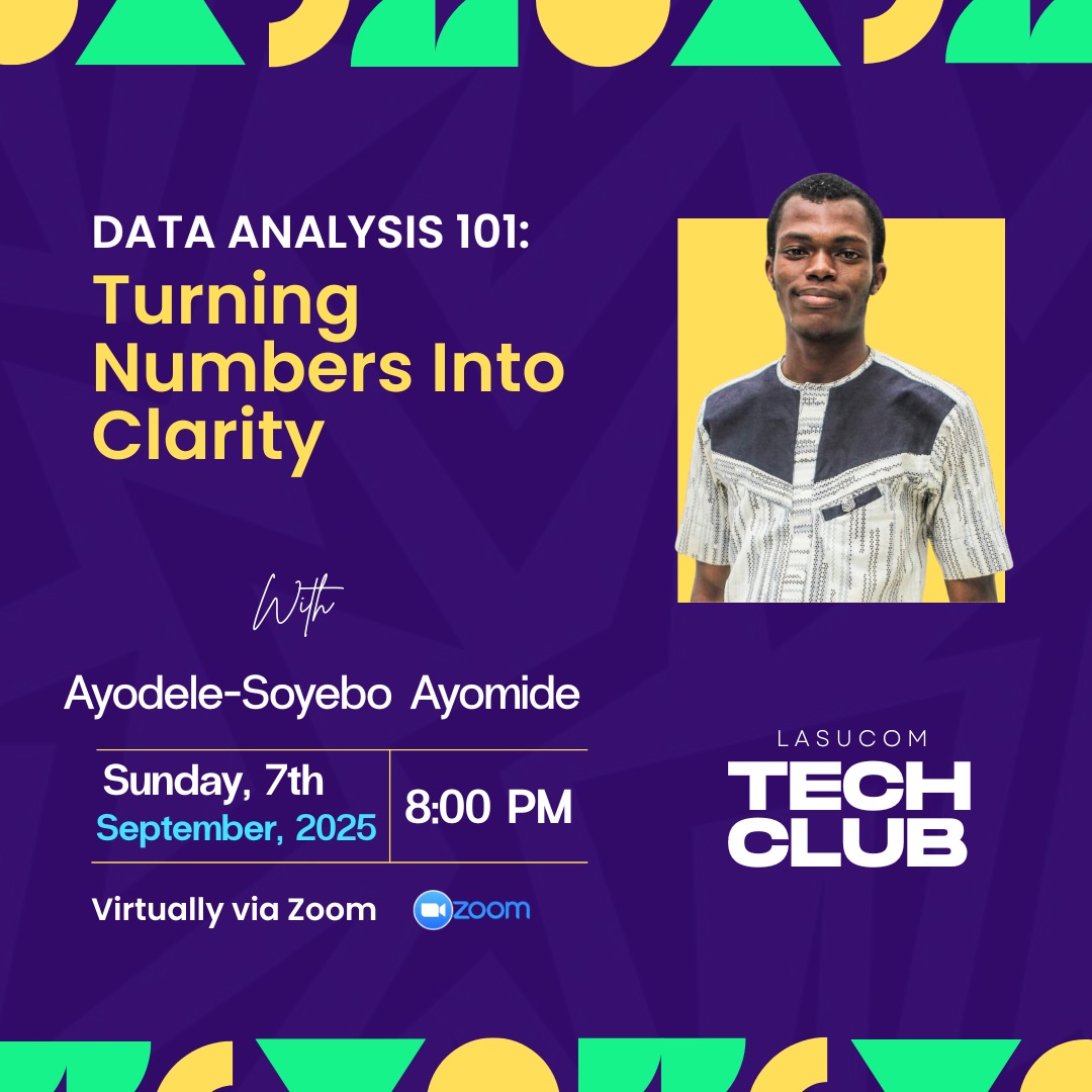 LasucomTechClub's tweet image. 📊 Data Analysis 101 🚀
Our first Data class with Ayomide Ayodele-Soyebo was 🔥

From Excel &amp;amp; Python to Power BI &amp;amp; real medical datasets. We broke it all down 💻✨

This is just the start. More tech tracks loading… 💡

#LASUCOMTechClub #DataAnalysis