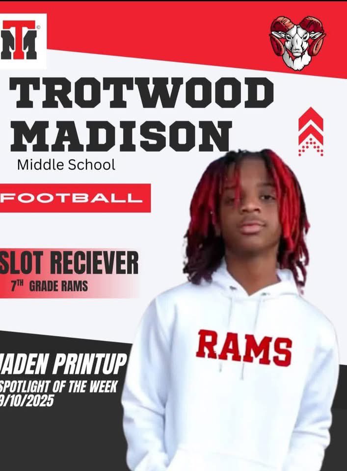 Congratulations to the 7th grade Spotlight players of the week!

QB Tyler Frazier threw for 2 TDS and a rushing TD!
WR Jaden Printup has been big all yr long for this group! Printup had 2 TDs yesterday vs Mason, 1 receiving and 1 rushing TD!
Congratulations guys! <a href="/TMRamFootball/">Trotwood Madison Football</a>