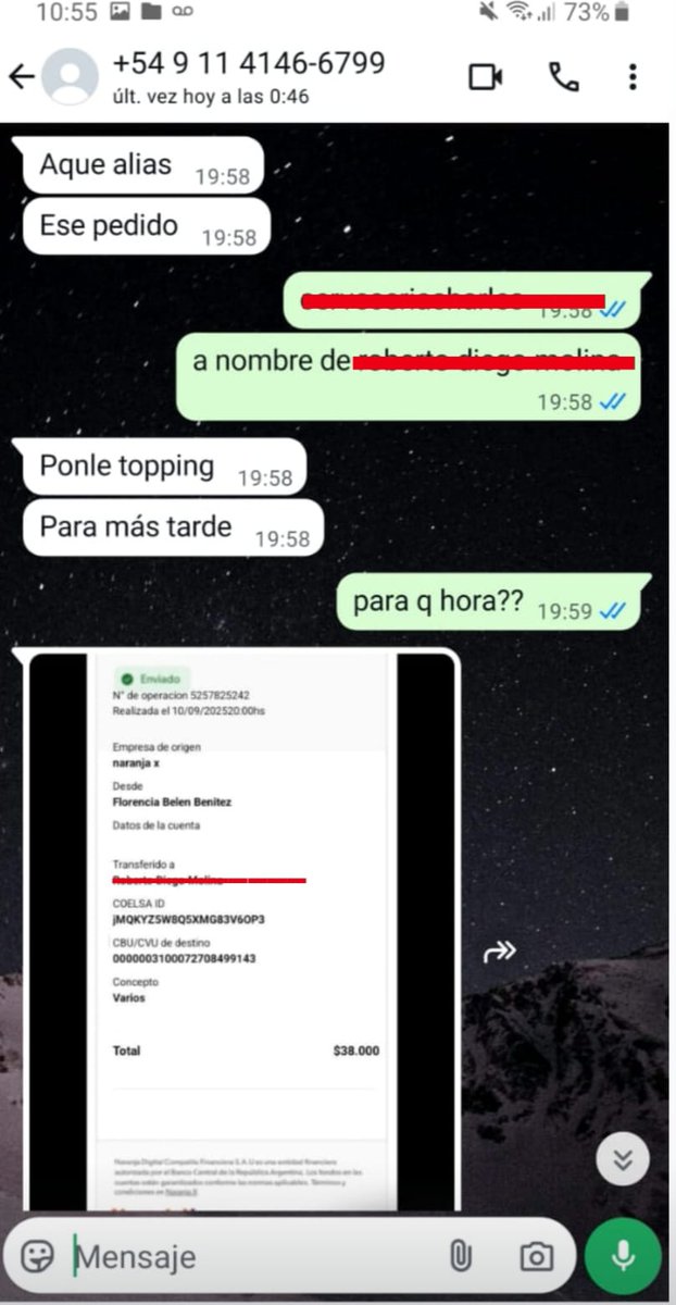 NUEVO TIPO DE ESTAFA A LOCALES GASTRO
Estaba en una cervecería, de noche. Charlando con la dueña. Como muchos, además de vender por las apps de delivery, tienen envíos que se piden por WhatsApp con cadete propio. Le llega un mensaje encargando cuatro sánguches de carne de