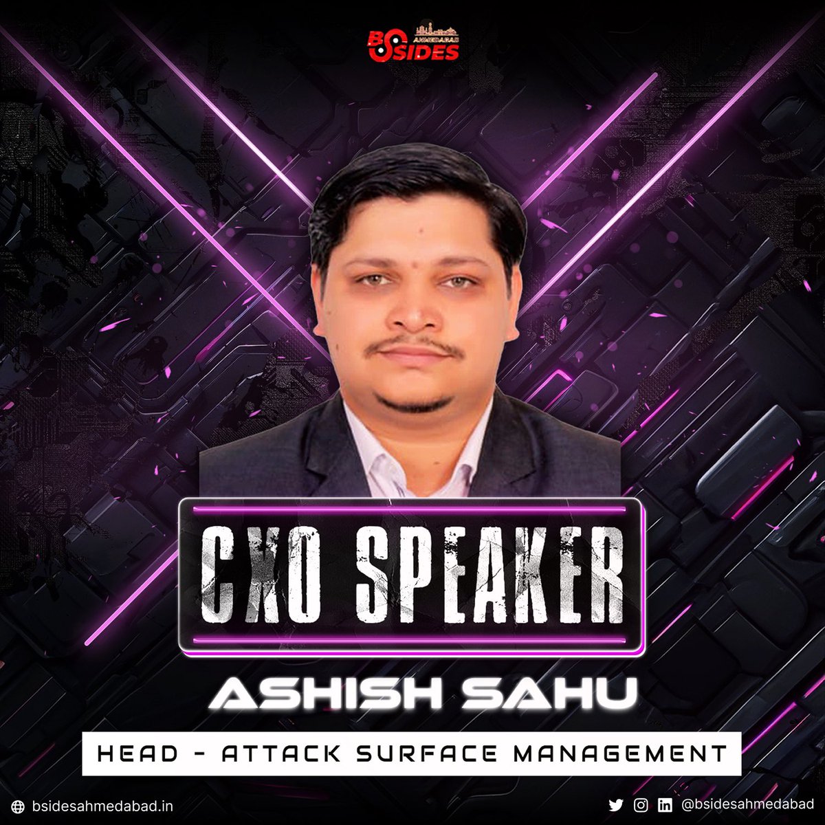 bsidesahmedabad's tweet photo. 🌐 Cyber defense is no longer about just protecting walls — it’s about knowing every inch of your digital footprint.

We’re glad to welcome Ashish Sahu, Head – Attack Surface Manager at @tribastion , as a CXO Panel Speaker at BSides Ahmedabad 0x06.

With his deep expertise in reducing organizational exposure and securing what’s most critical, Ashish brings a perspective that combines precision with foresight.

🎟 Standard Sale LIVE – book your tickets NOW➡️🔗https://t.co/SXQrWw6uVO

📅 12-13 September 2025
📍 AUDA Auditorium, Shela, Ahmedabad

#BSidesAhmedabad #CXOSpeaker #CyberLeadership #BSides0x06