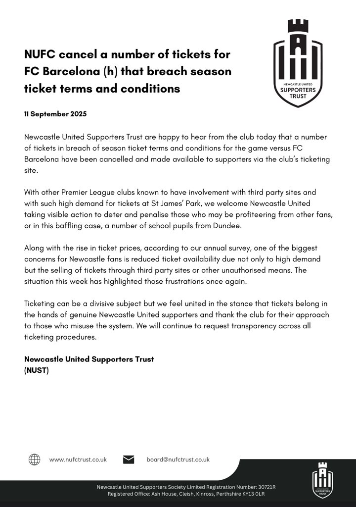 After bringing this to light on Tuesday evening, we are pleased that action has been taken by the club. However we will continue to push for transparency #NUFC

Please see our statement below ⤵️