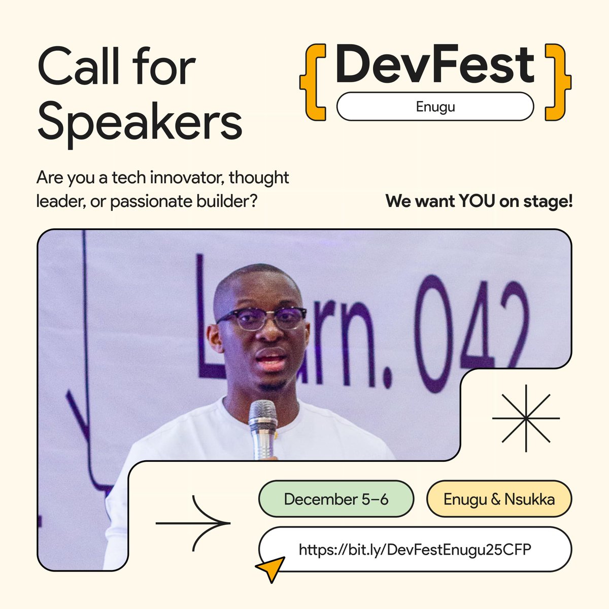 GdgEnugu's tweet image. 🔥 Calling all tech speakers! 
Ready to speak at one of the biggest tech
events in Enugu?

DevFest 2025 is live! We’re looking for
passionate experts to inspire and educate. 

📅 Dec 5–6 
🎤 Apply now:
bit.ly/DevFestEnugu25…

#Create2morrowsCulture
#GDGEnugu #DevFest2025